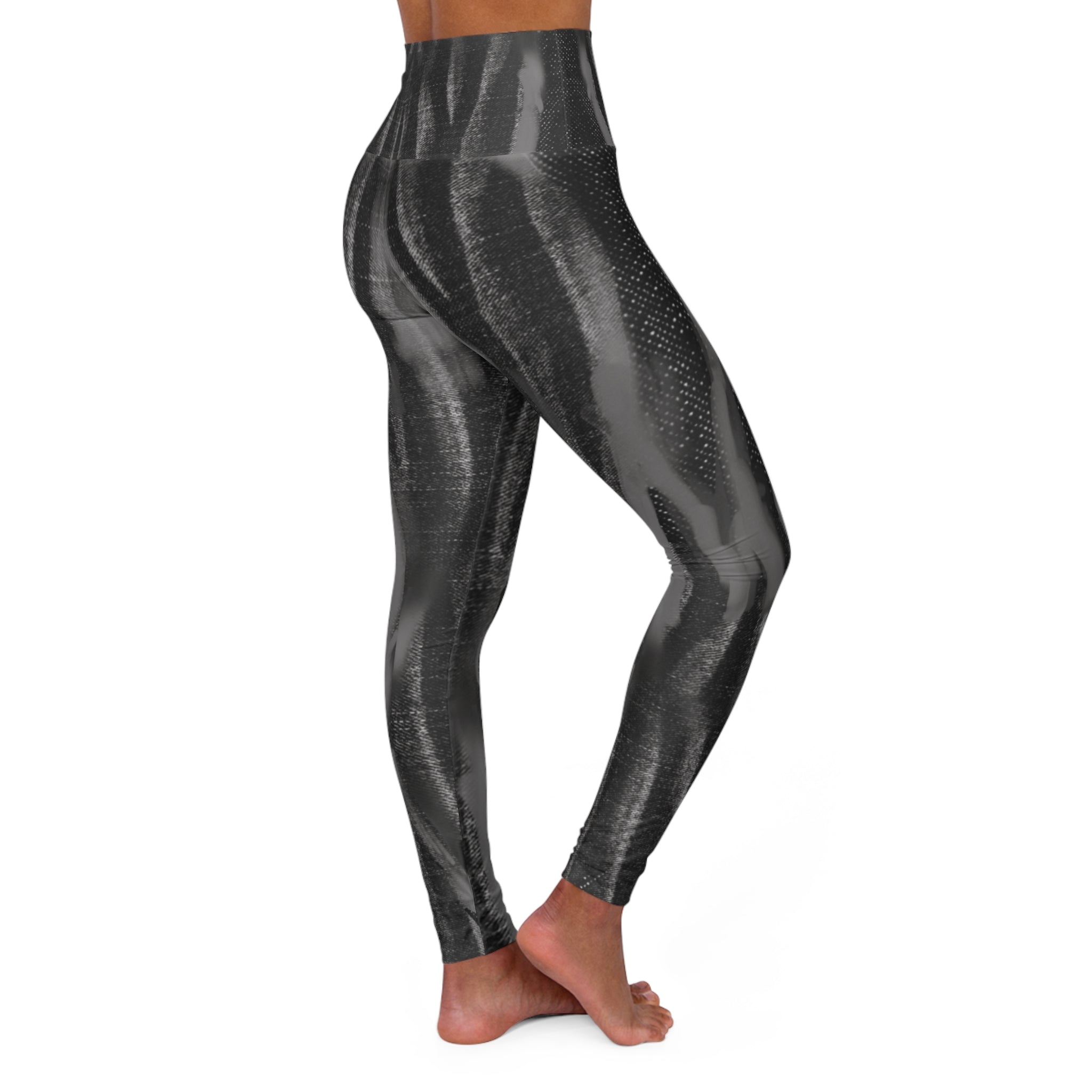 Black tie dye jeans pattern,High Waisted Yoga Leggings (AOP)