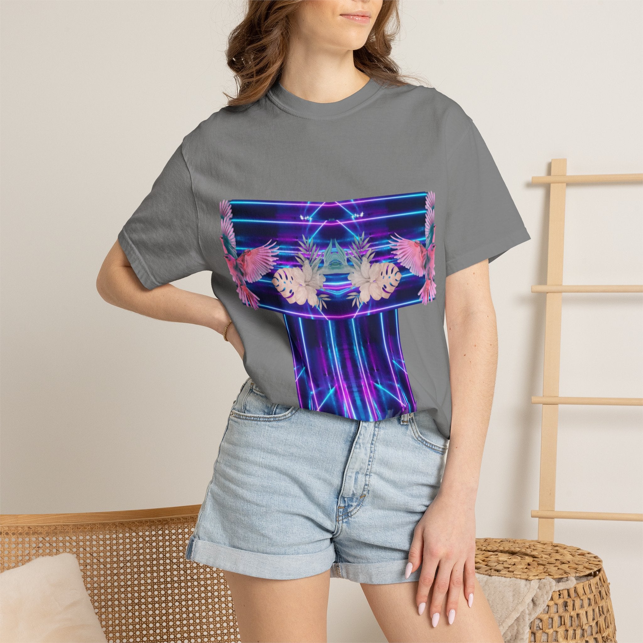 pink robin Hawaii flowers,Unisex Garment-Dyed T-shirt