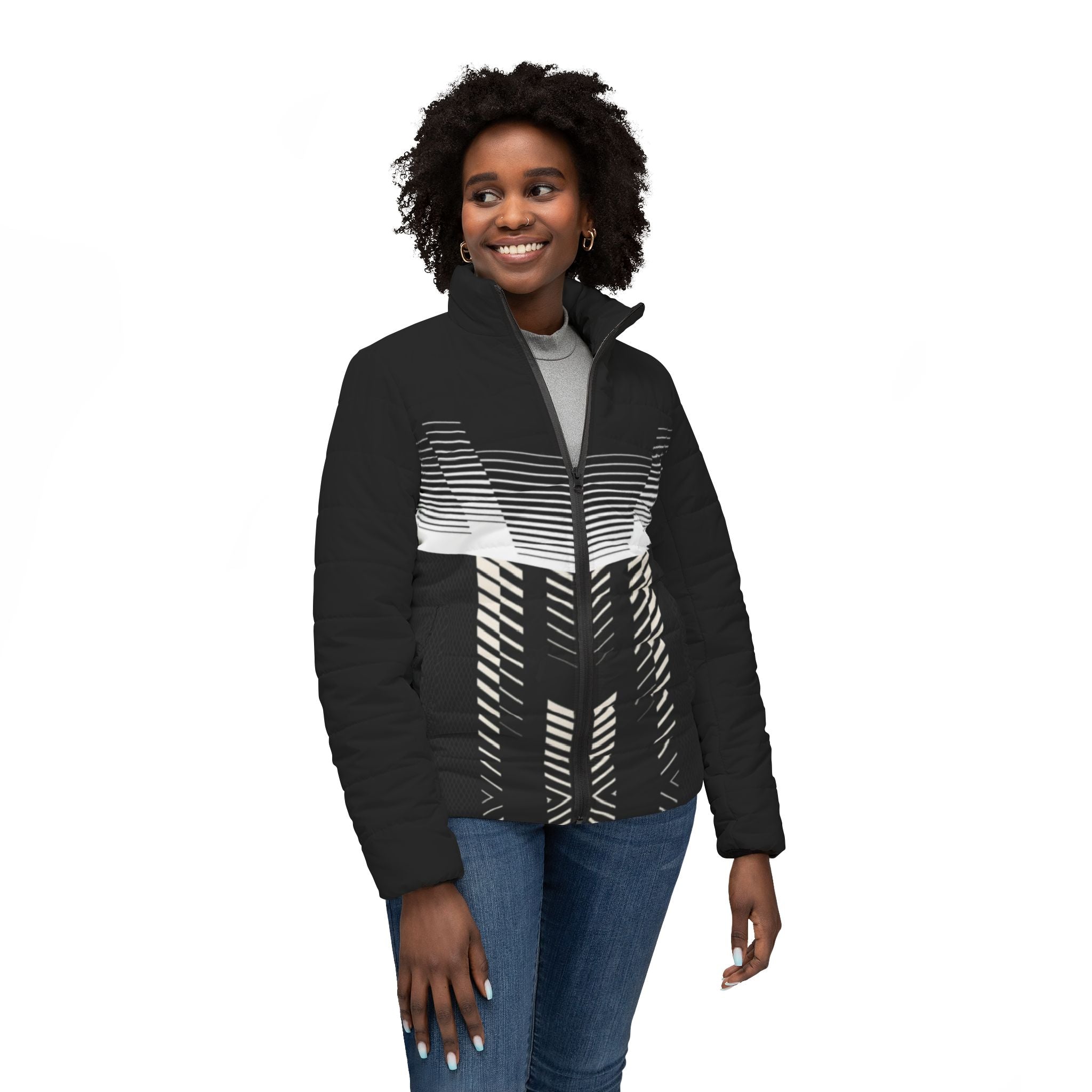 White sound,Women’s Puffer Jacket (AOP)