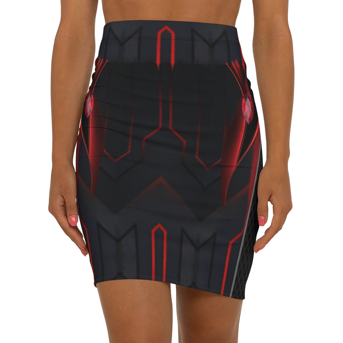 Bold Red and Black Mid-Waist Pencil Skirt for Confident Women
