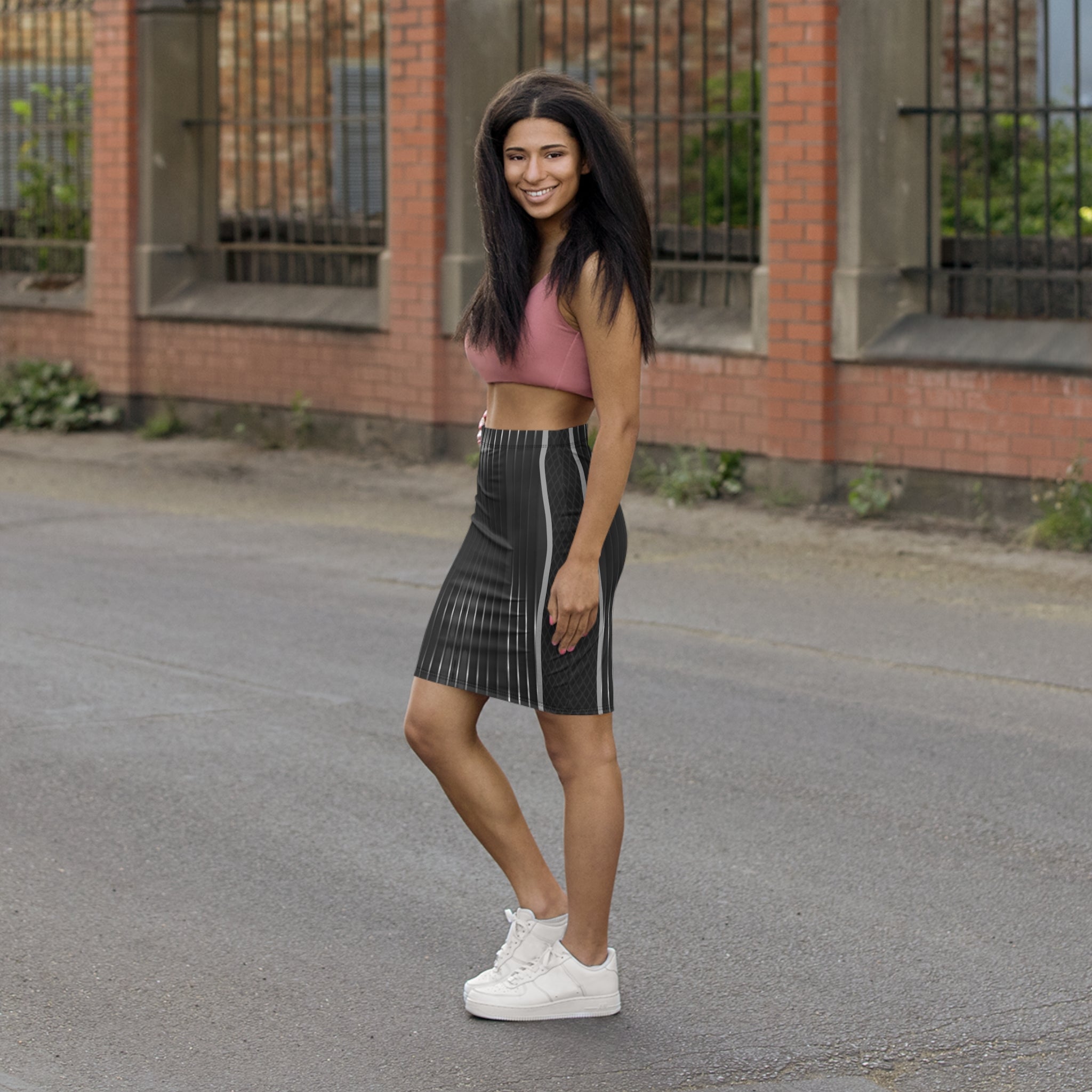 Chic Striped Mid-Waist Pencil Skirt for Women - Elegant Office Wear