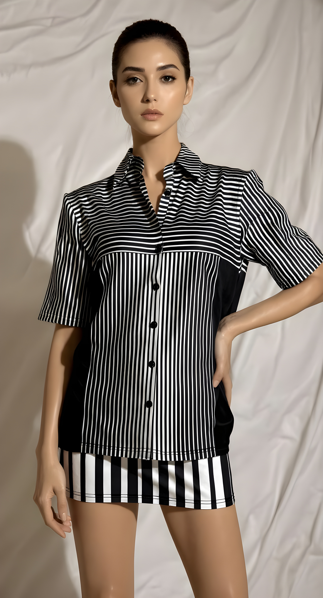 3D White Lines, Lower Waist. Mini Skirt - Versatile Fashion for Every Occasion