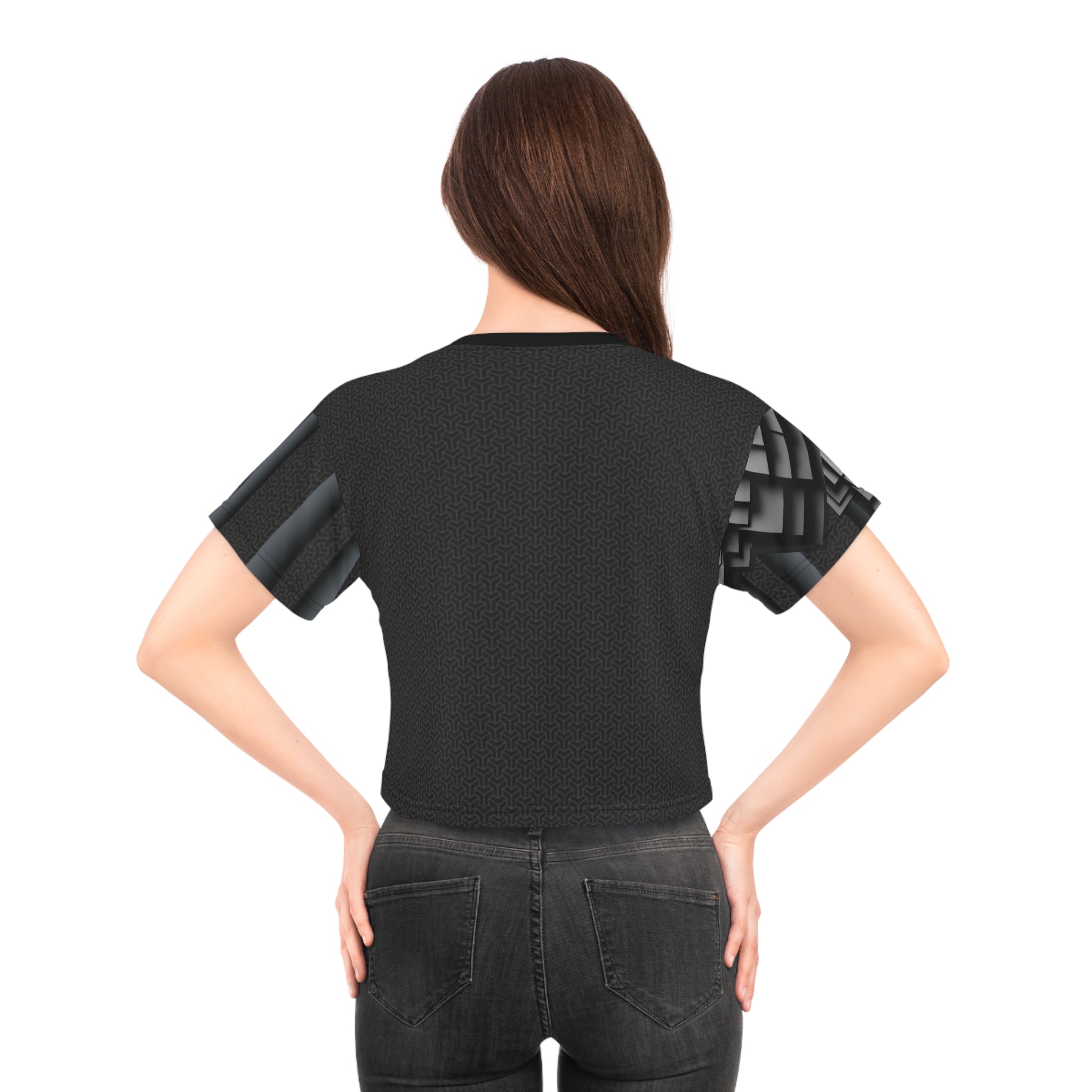 Gray cube 3D,Modern Crop Tee