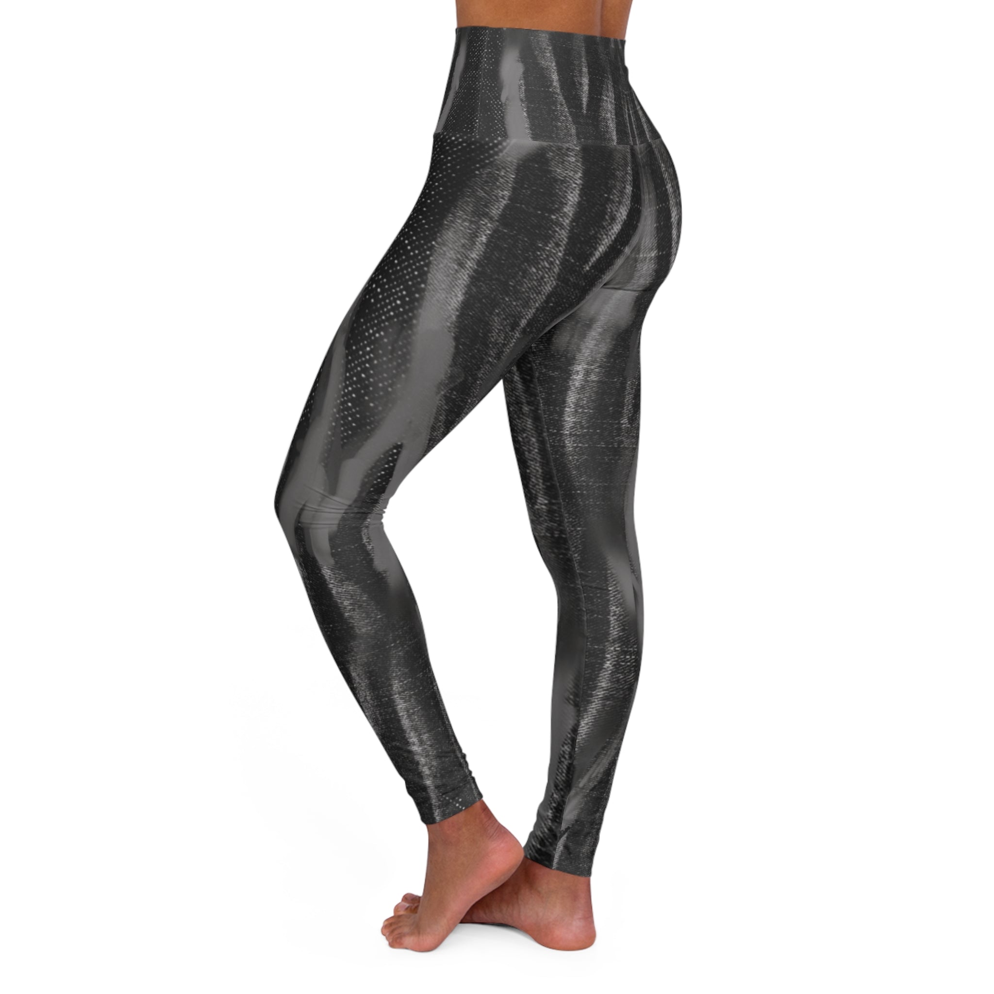 Black tie dye jeans pattern,High Waisted Yoga Leggings (AOP)