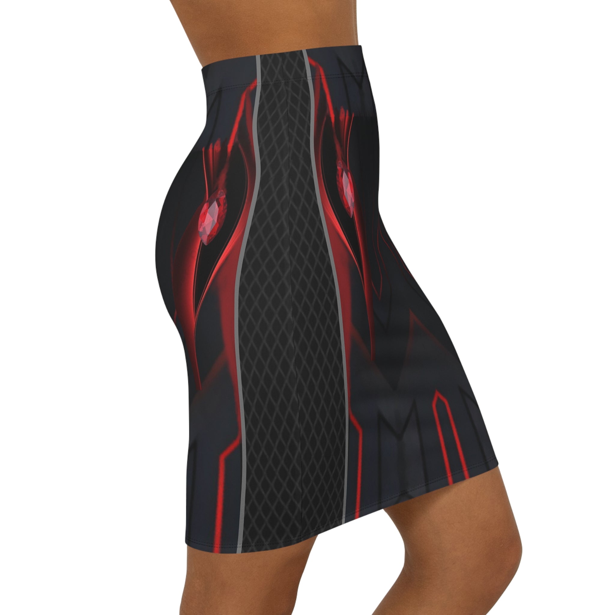 Bold Red and Black Mid-Waist Pencil Skirt for Confident Women
