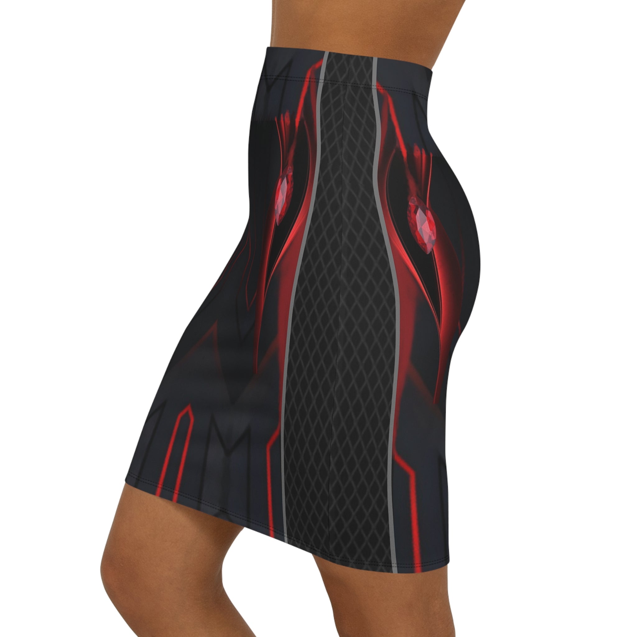 Bold Red and Black Mid-Waist Pencil Skirt for Confident Women