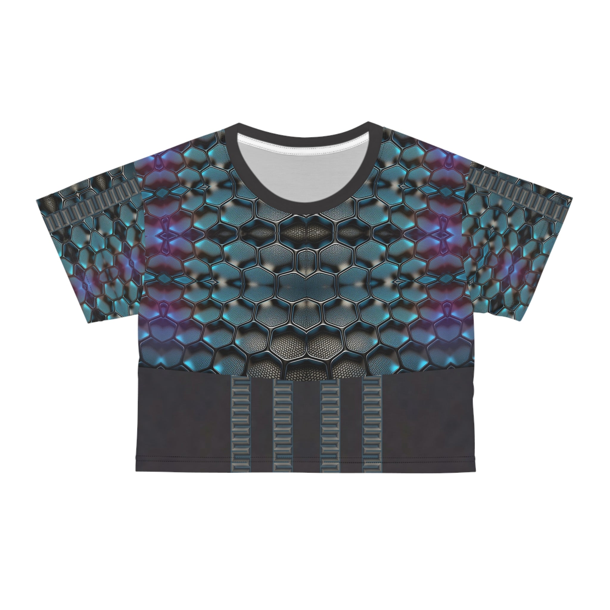 Teal Hexagon,Crop Tee (AOP) .