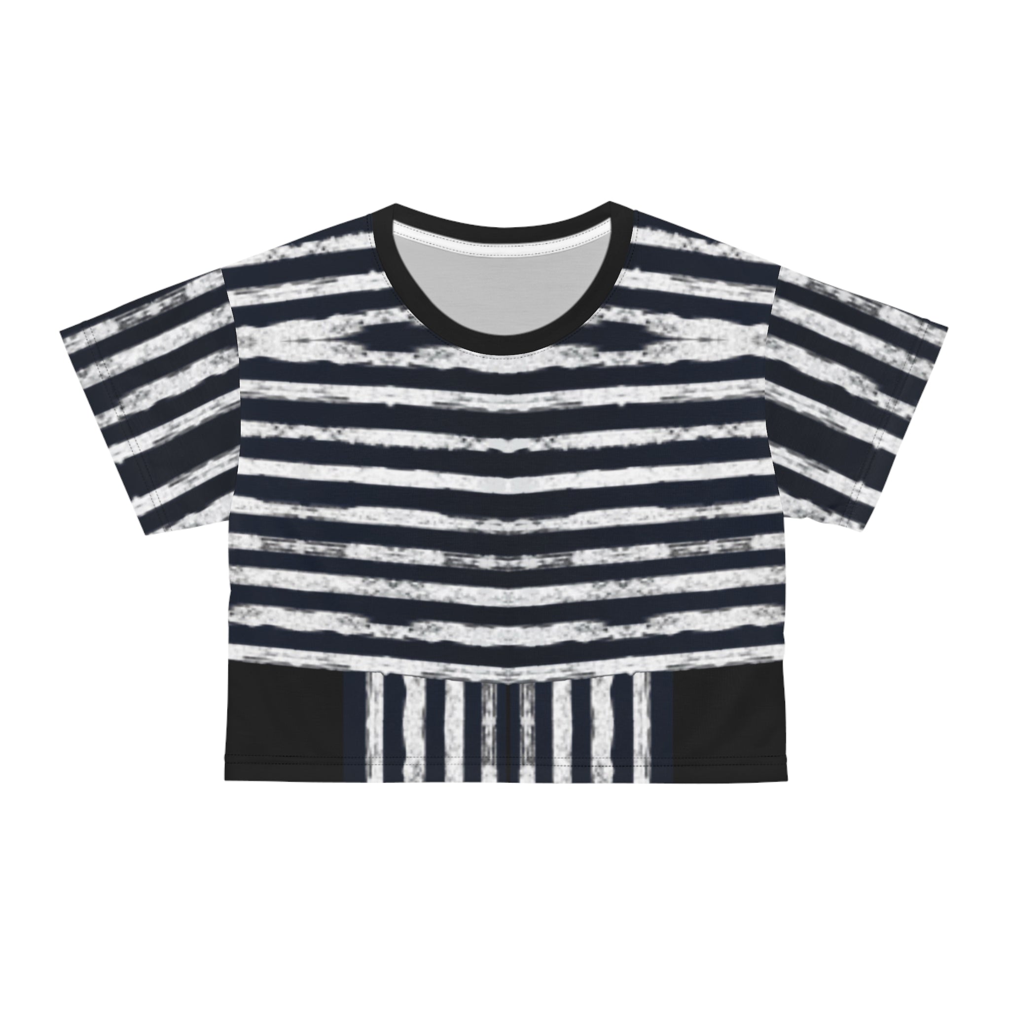 Crop Tee - White Scratch Lines Graphic Design T-Shirt