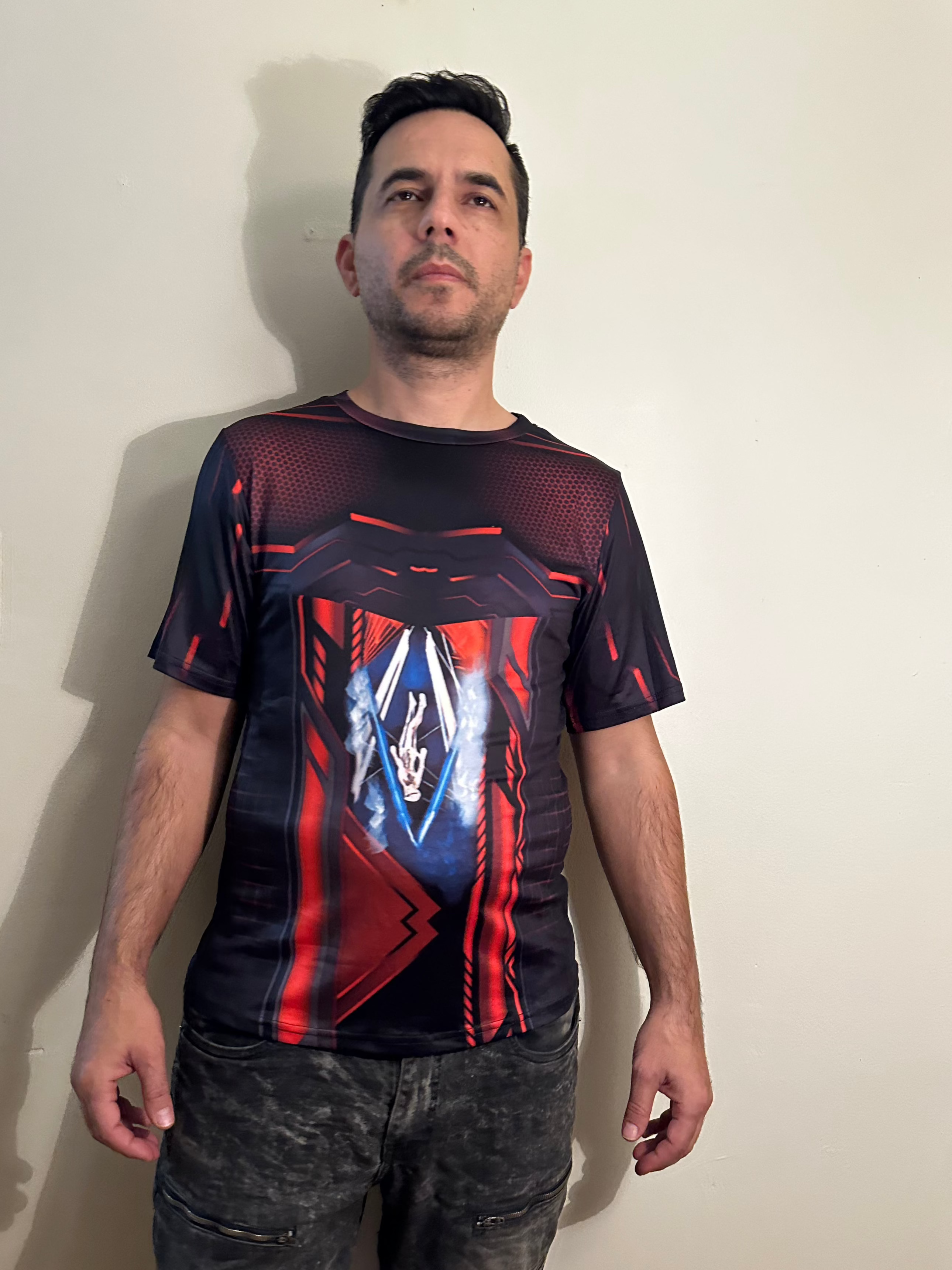 Red techno,O-neck,Short sleeve for men