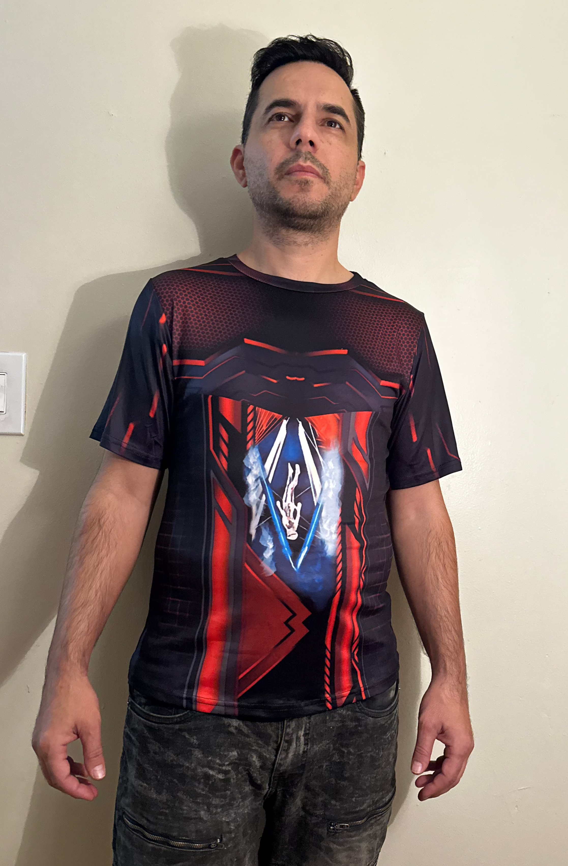 Red techno,O-neck,Short sleeve for men