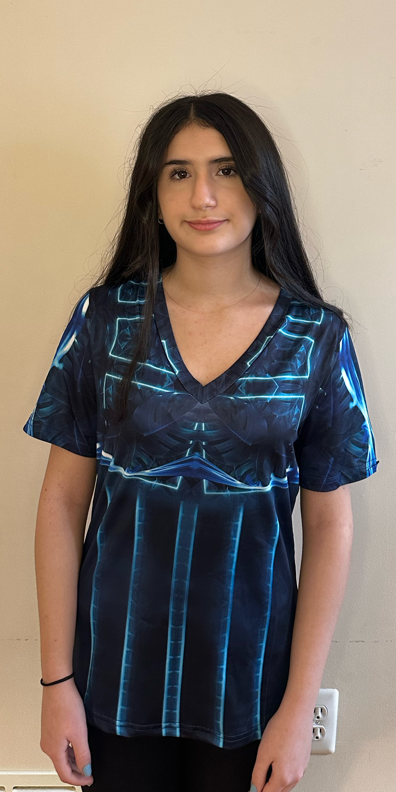 Blue leaf,Style:V-neck,Short sleeve for Women