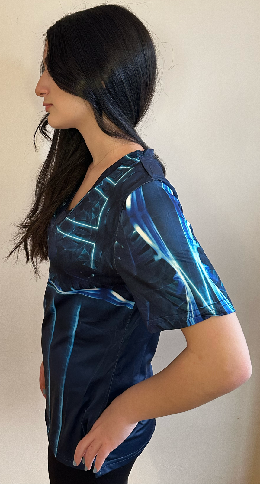Blue leaf,Style:V-neck,Short sleeve for Women