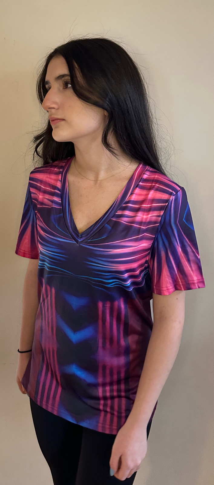 Pink Power,Style:V-neck,Short sleeve for Women