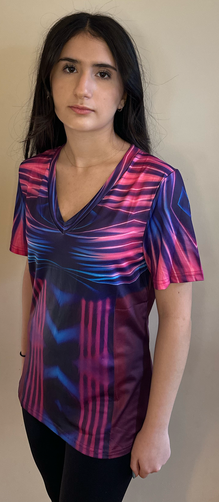 Pink Power,Style:V-neck,Short sleeve for Women
