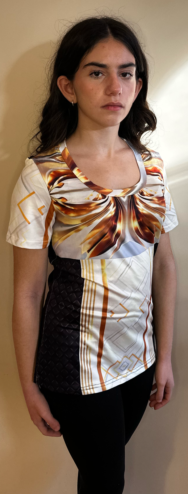 Gold Flower,Style:O-neck,Short sleeve for Women