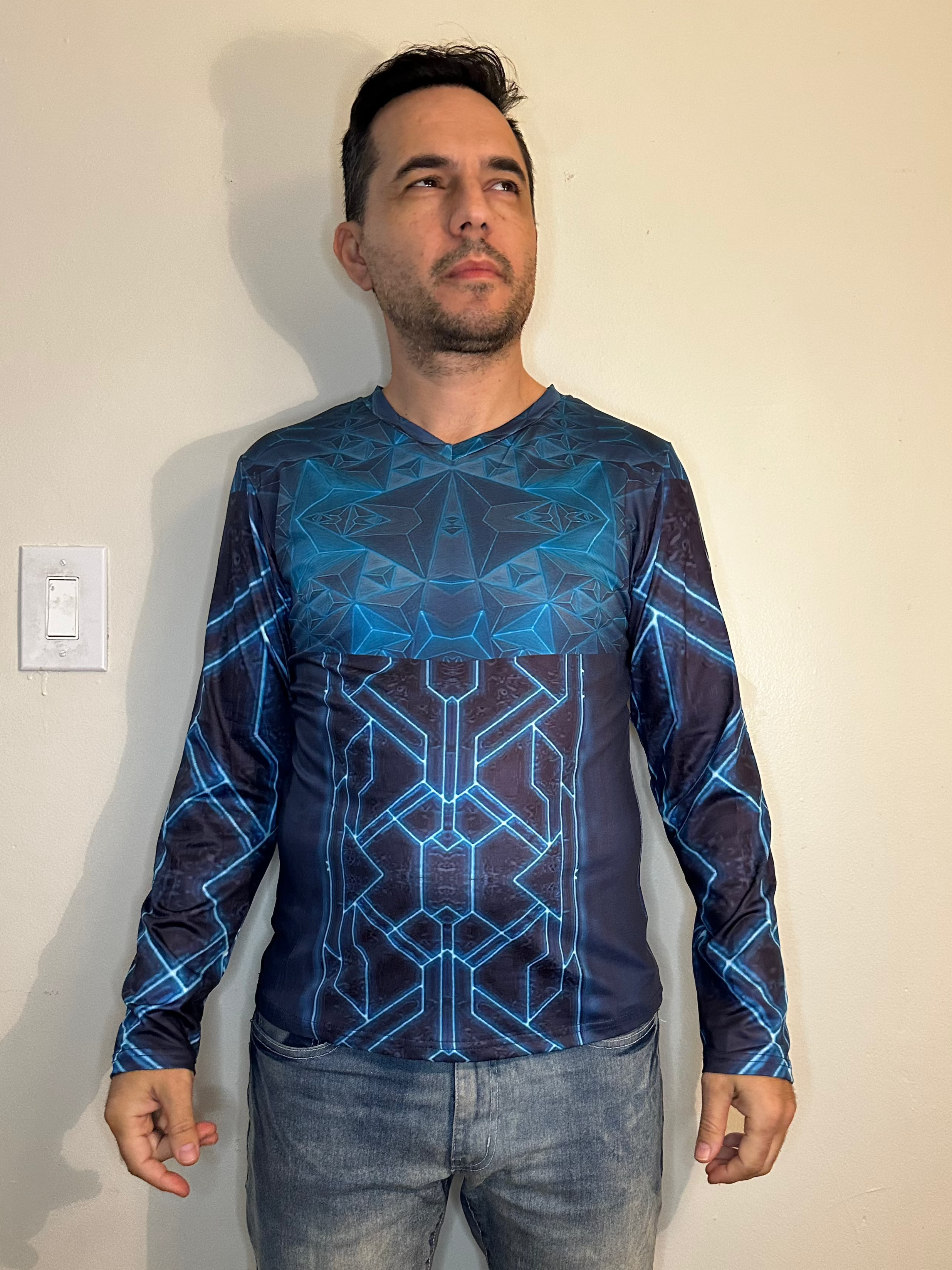 Teal Triangle,V-neck,Long sleeve for men