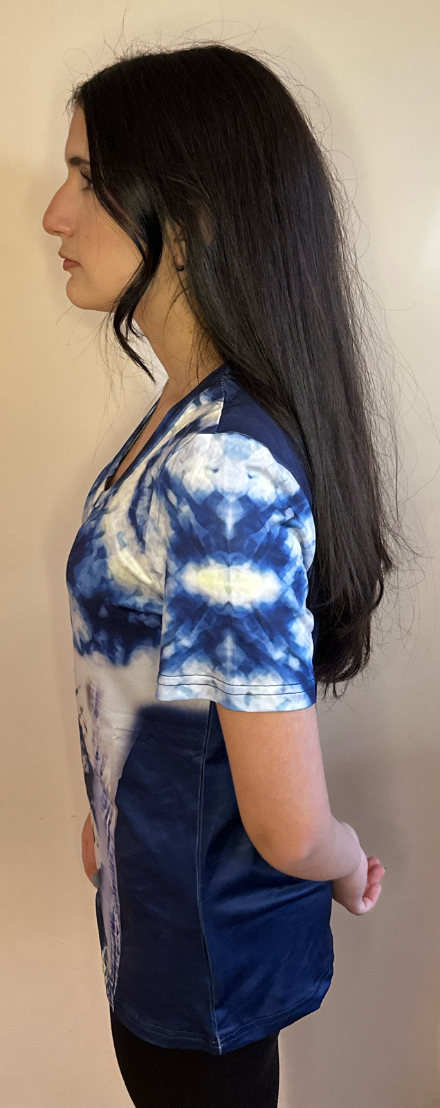 Blue tie dye,Style:O-neck,Short sleeve for Women