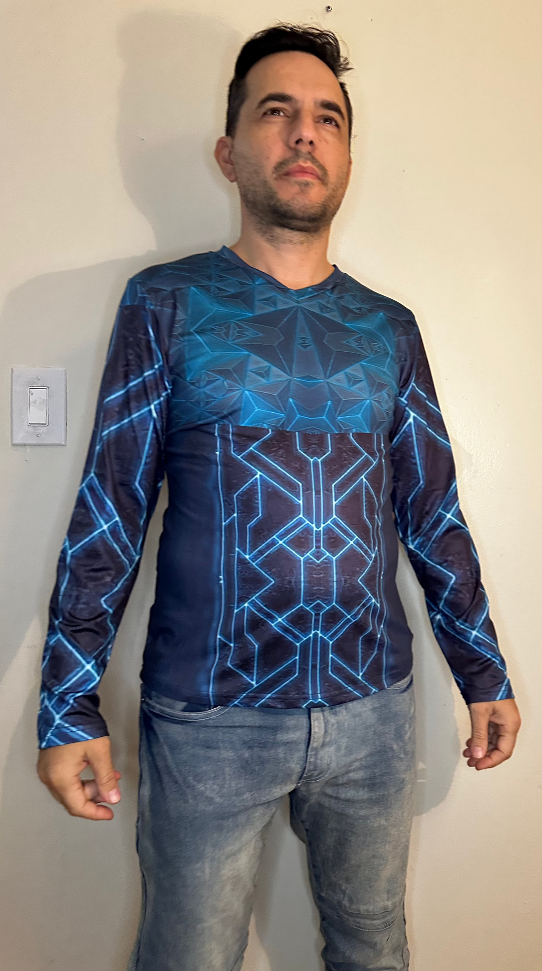 Teal Triangle,V-neck,Long sleeve for men