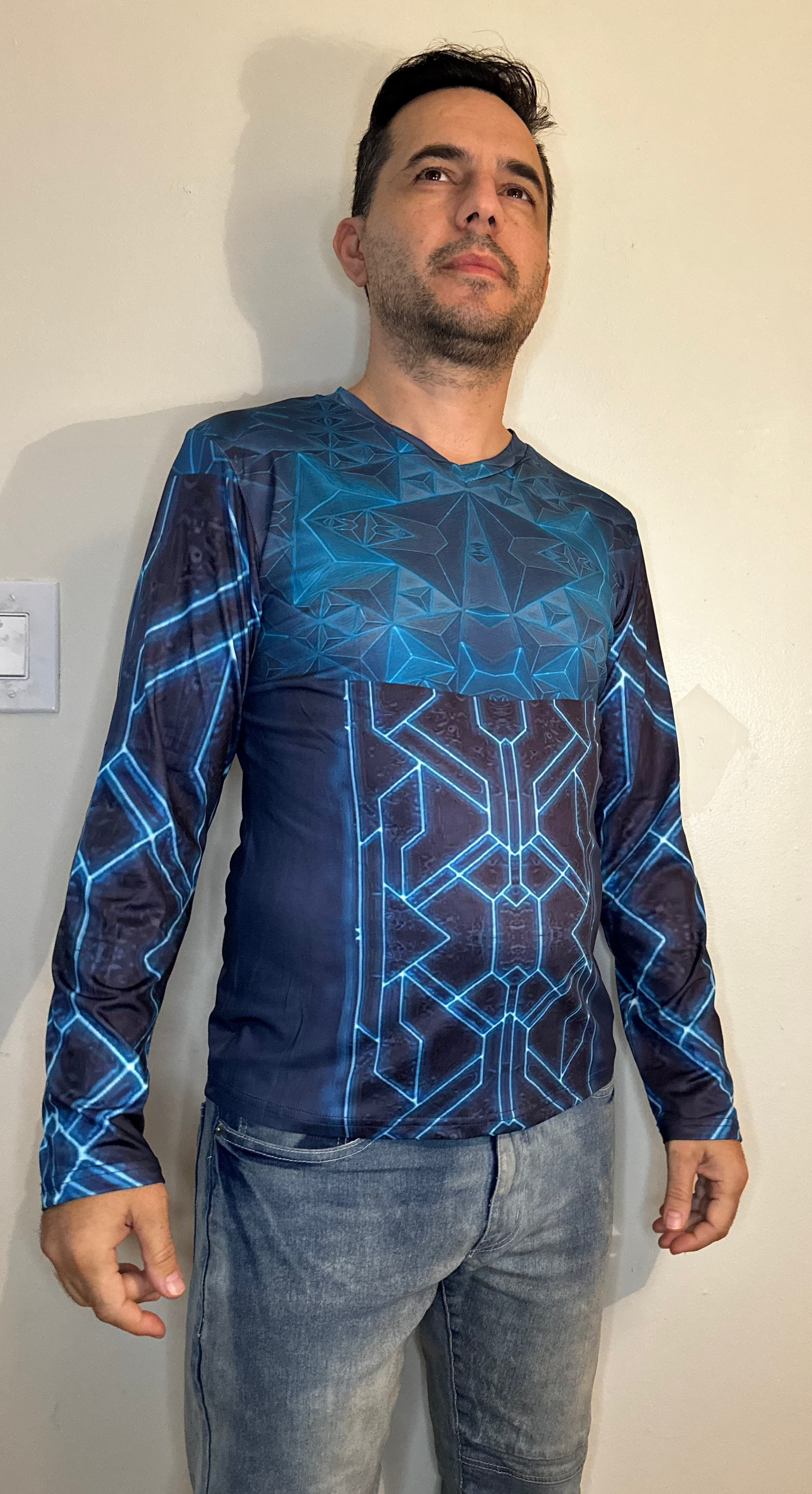 Teal Triangle,V-neck,Long sleeve for men