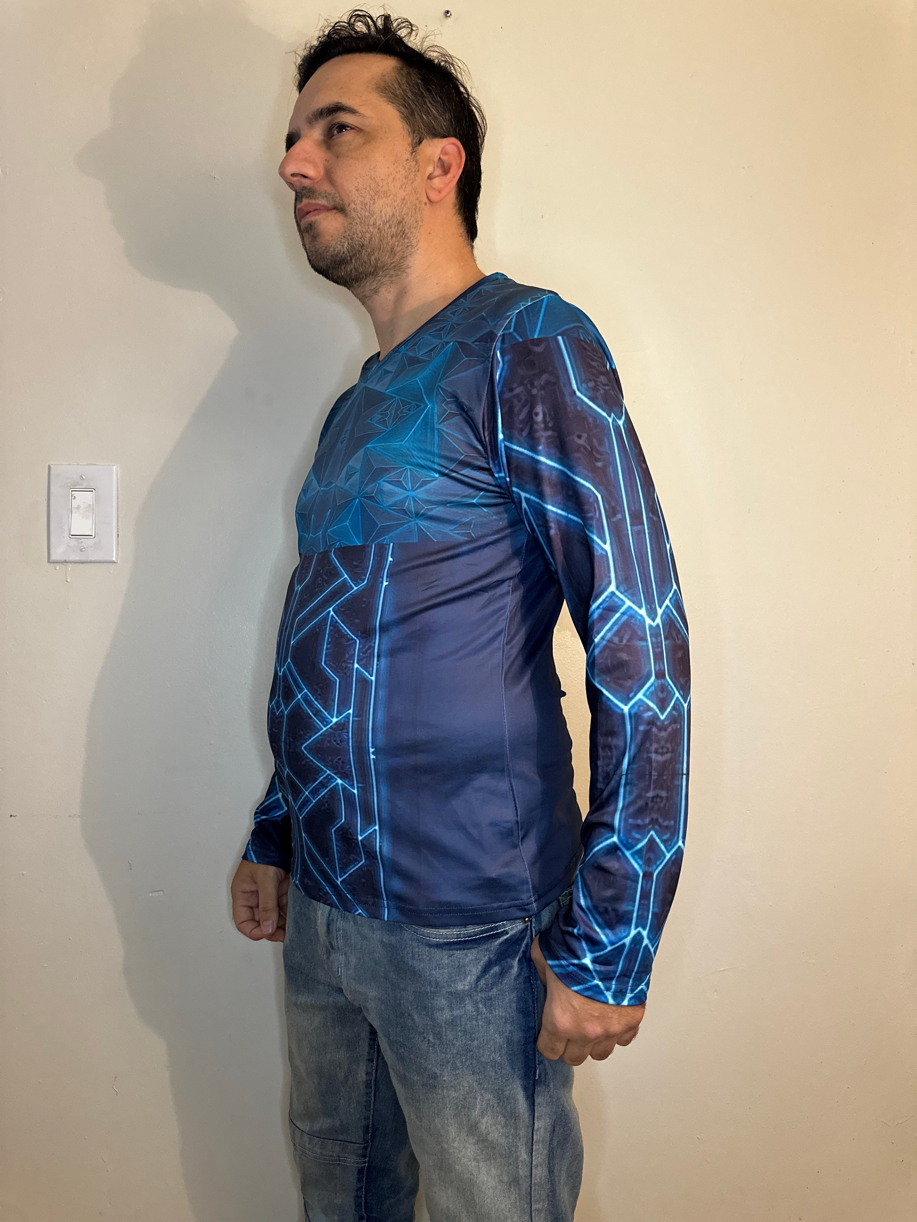 Teal Triangle,V-neck,Long sleeve for men