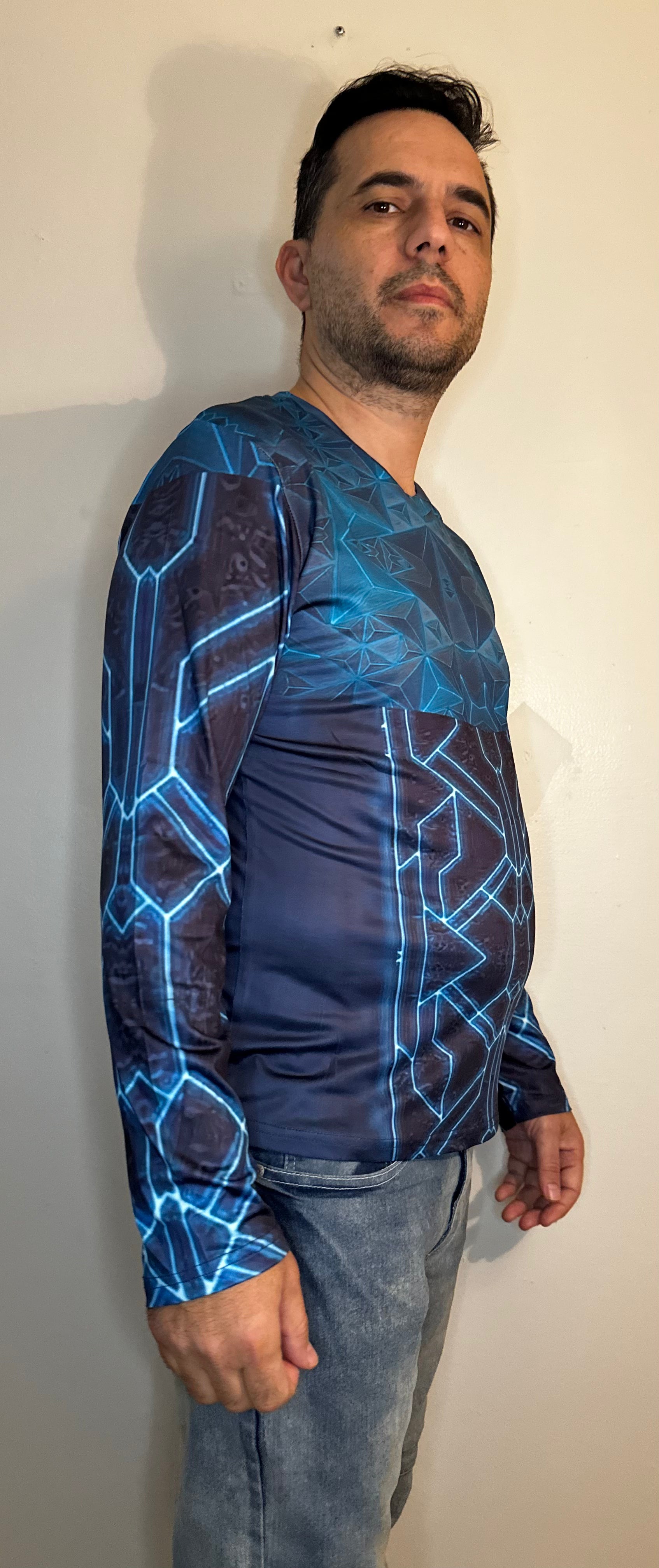 Teal Triangle,V-neck,Long sleeve for men