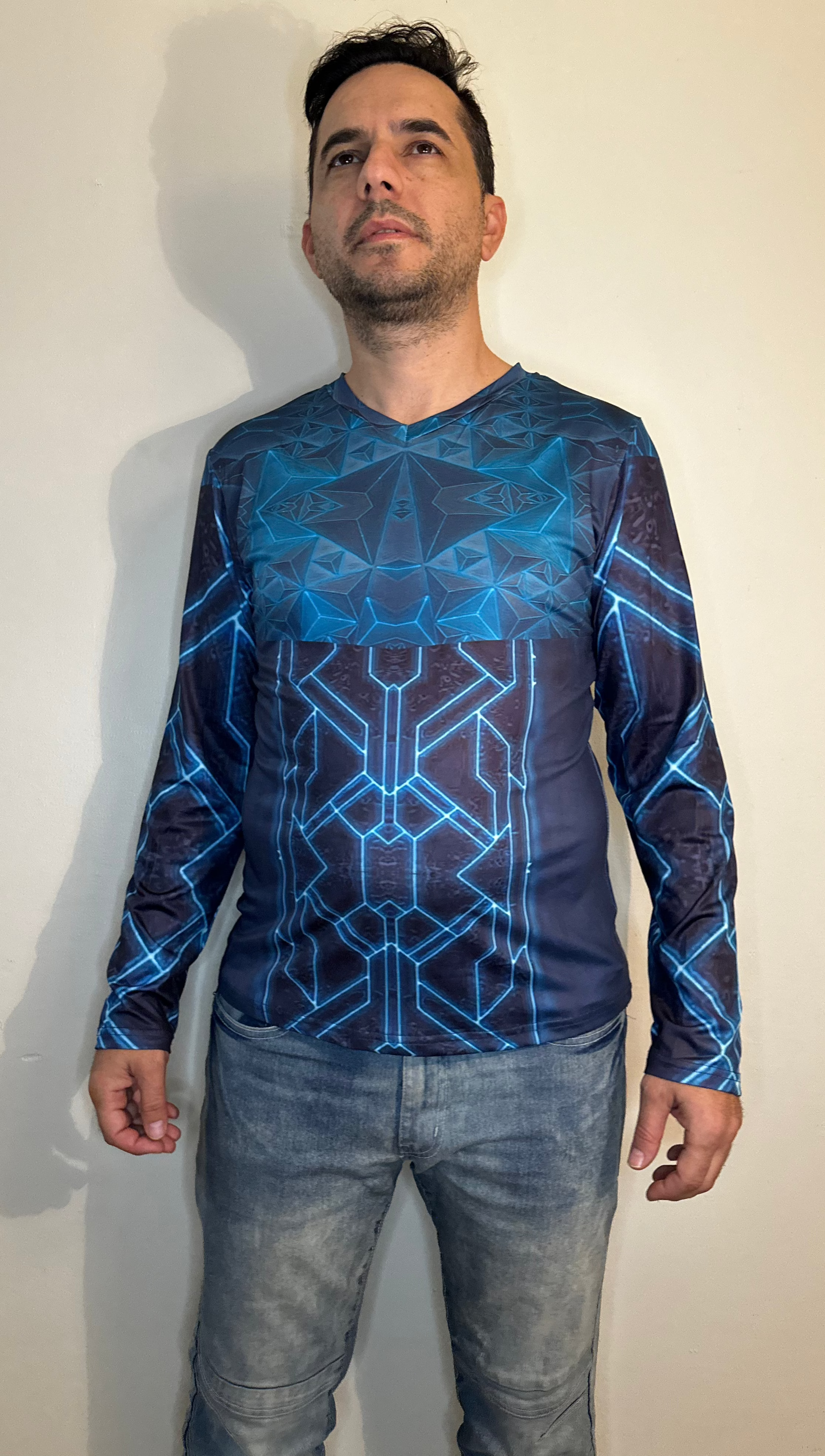 Teal Triangle,V-neck,Long sleeve for men