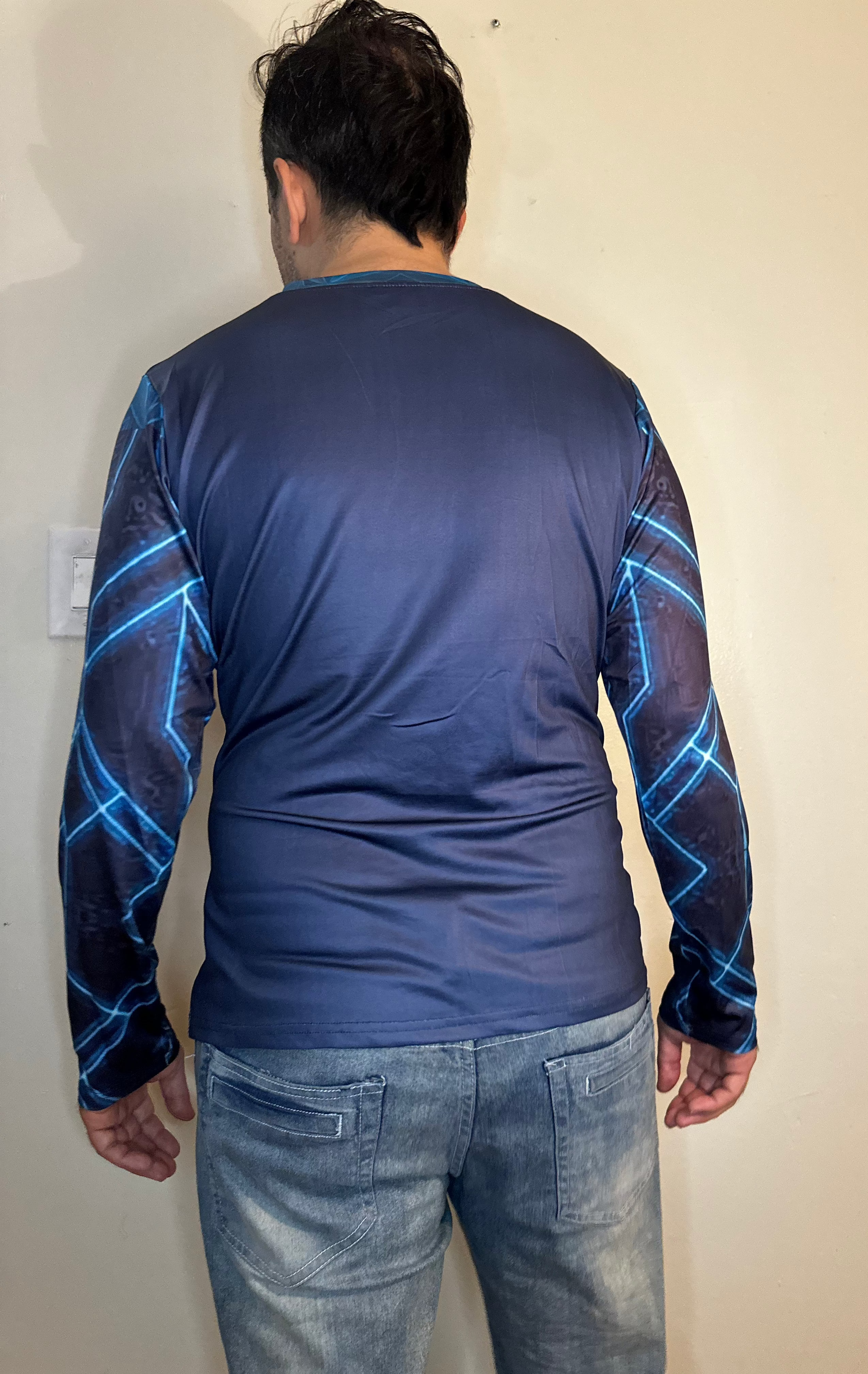 Teal Triangle,V-neck,Long sleeve for men