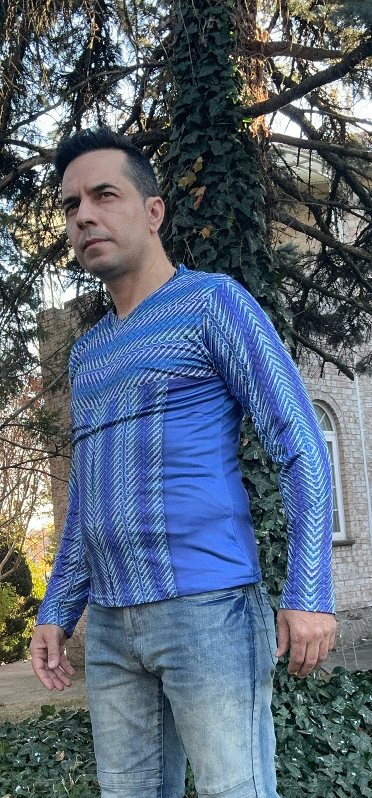 Blue maley,Style:V-neck,Long sleeve for men