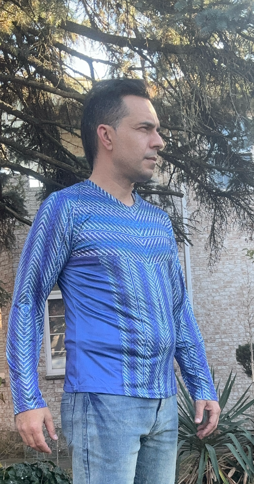 Blue maley,Style:V-neck,Long sleeve for men