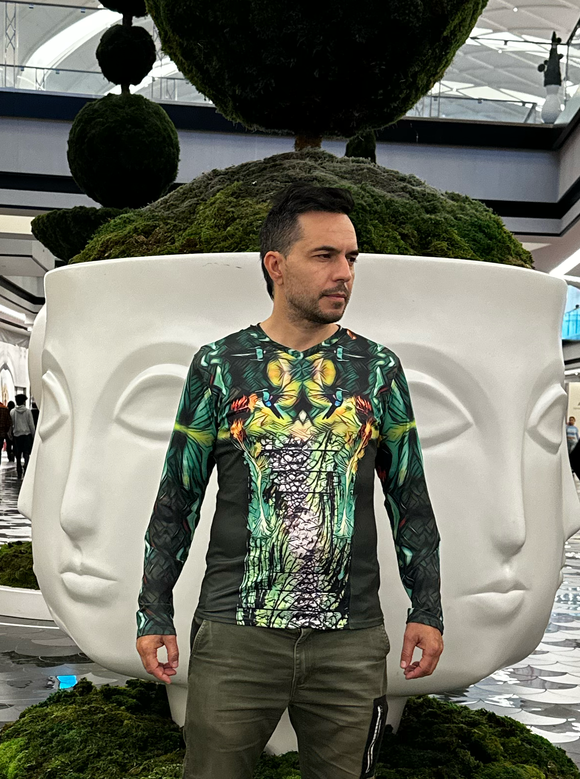 Fire Flower,V-neck,Long sleeve for Men