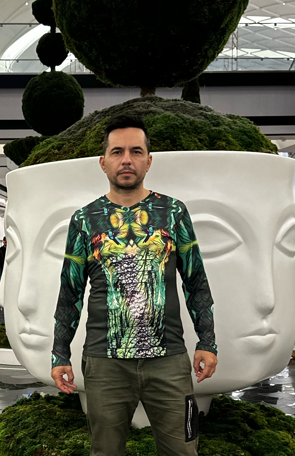 Fire Flower,V-neck,Long sleeve for Men