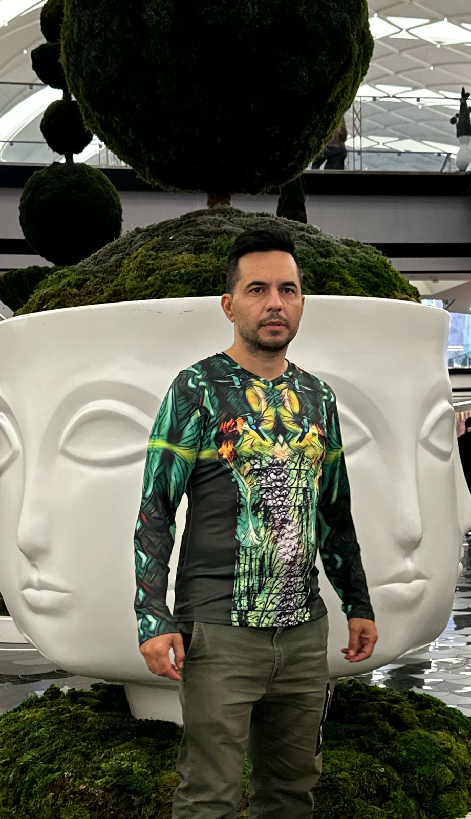 Fire Flower,V-neck,Long sleeve for Men