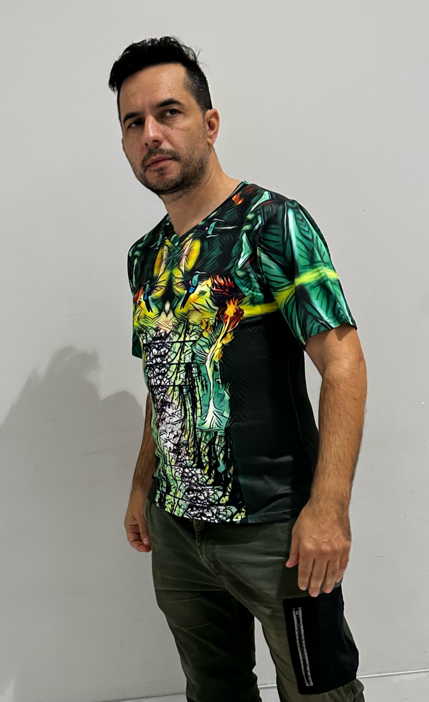 Fire Flower,V-neck,Short sleeve for Men