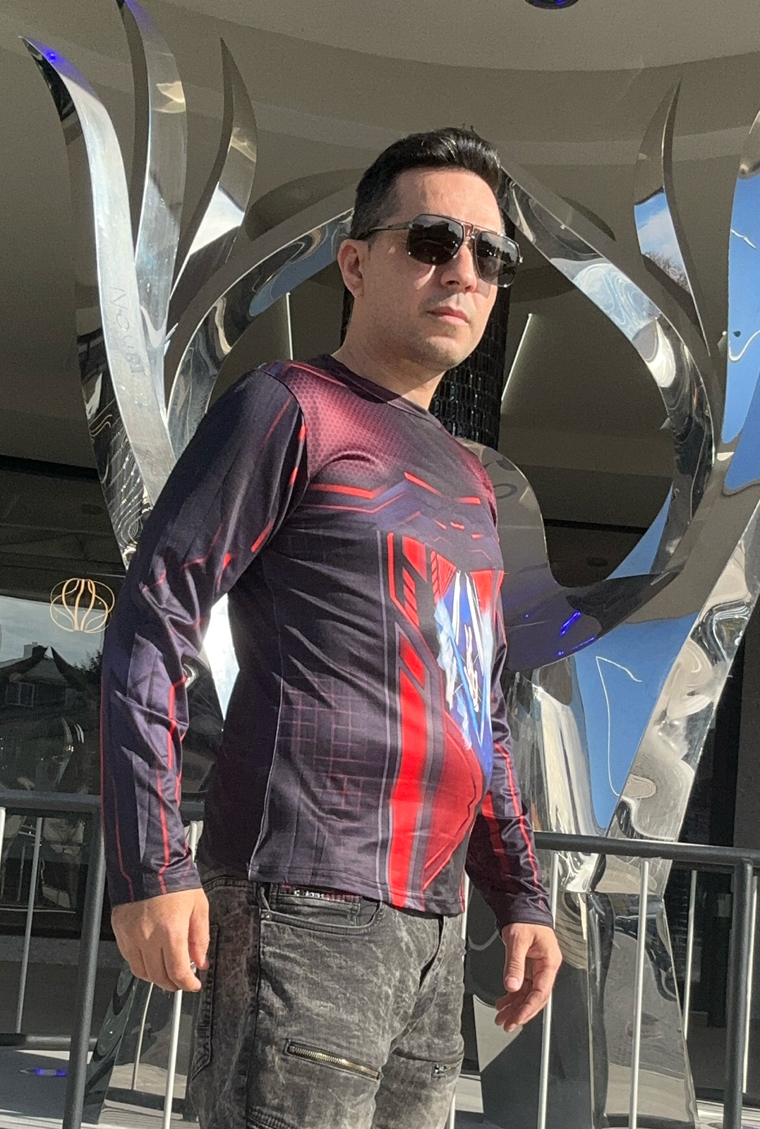 Red techno,O-neck,Long sleeve for men