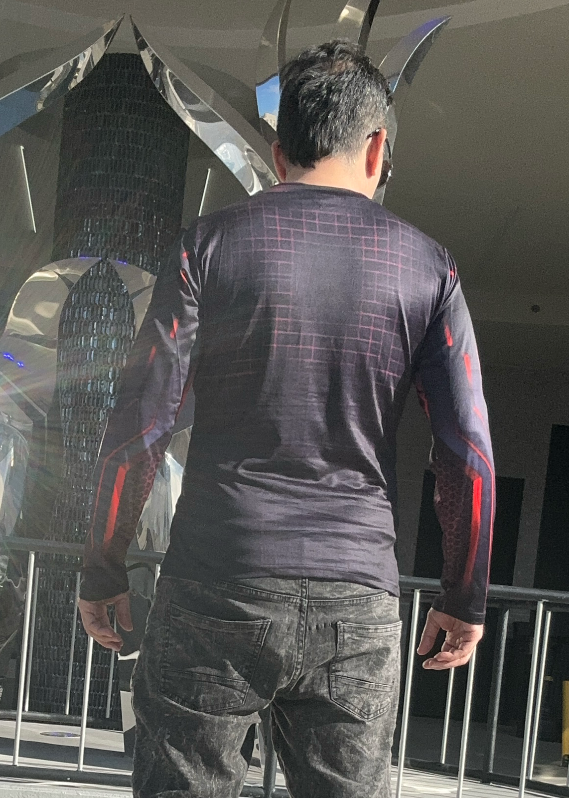 Red techno,O-neck,Long sleeve for men