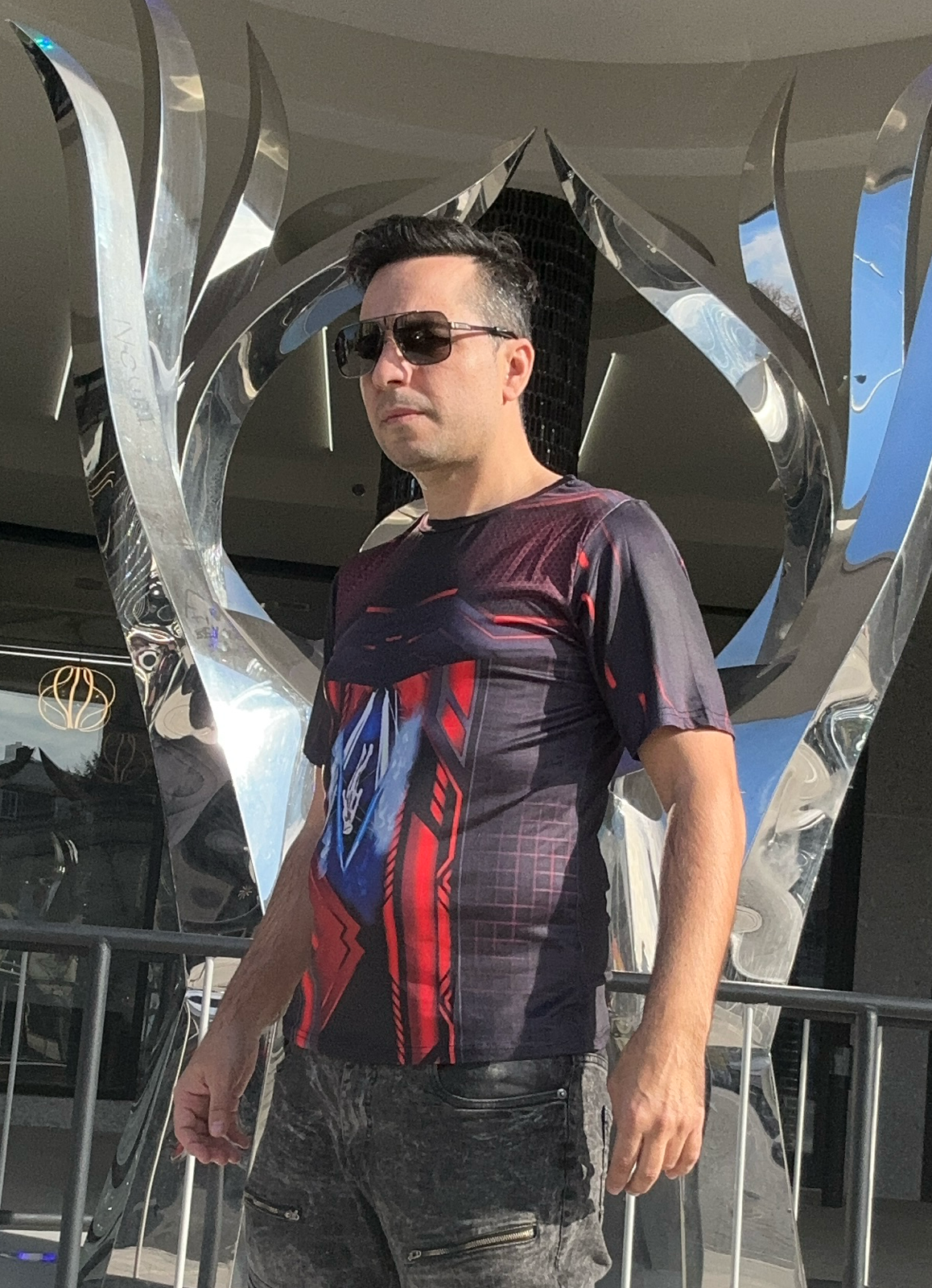 Red techno,O-neck,Short sleeve for men