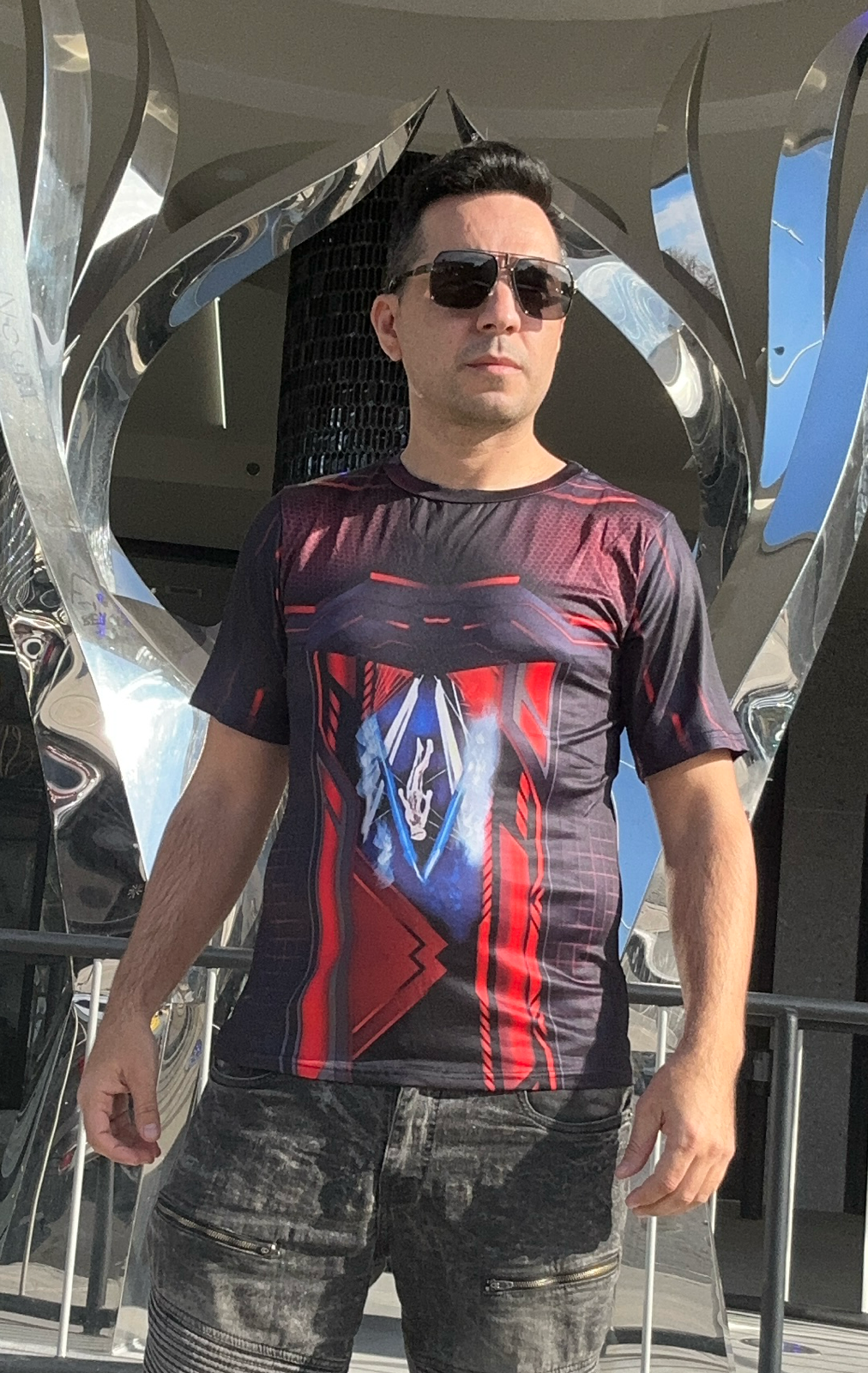 Red techno,O-neck,Short sleeve for men