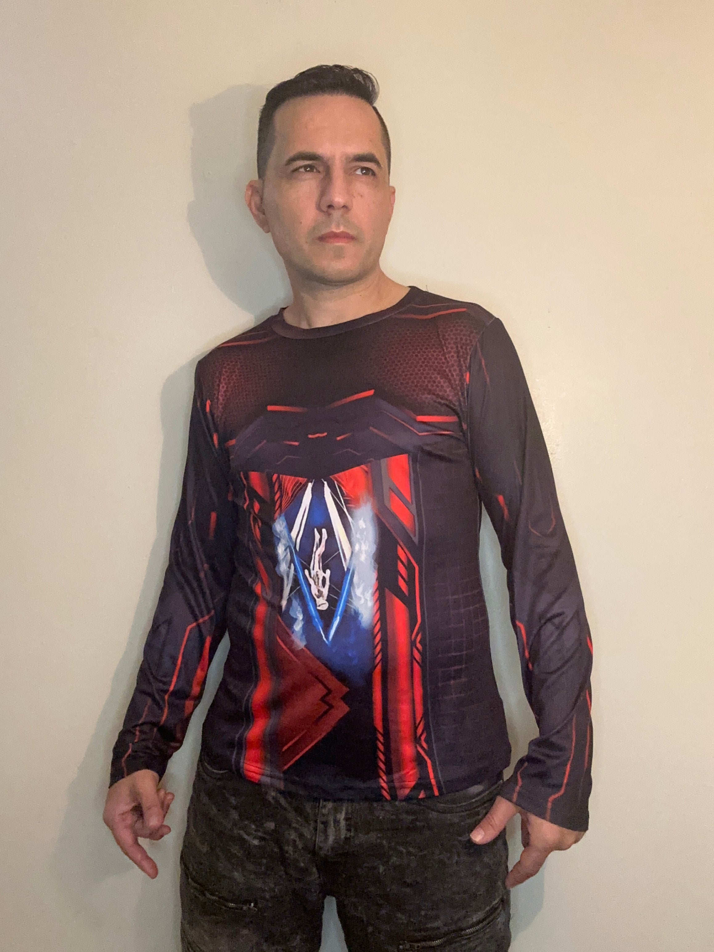 Red techno,O-neck,Long sleeve for men