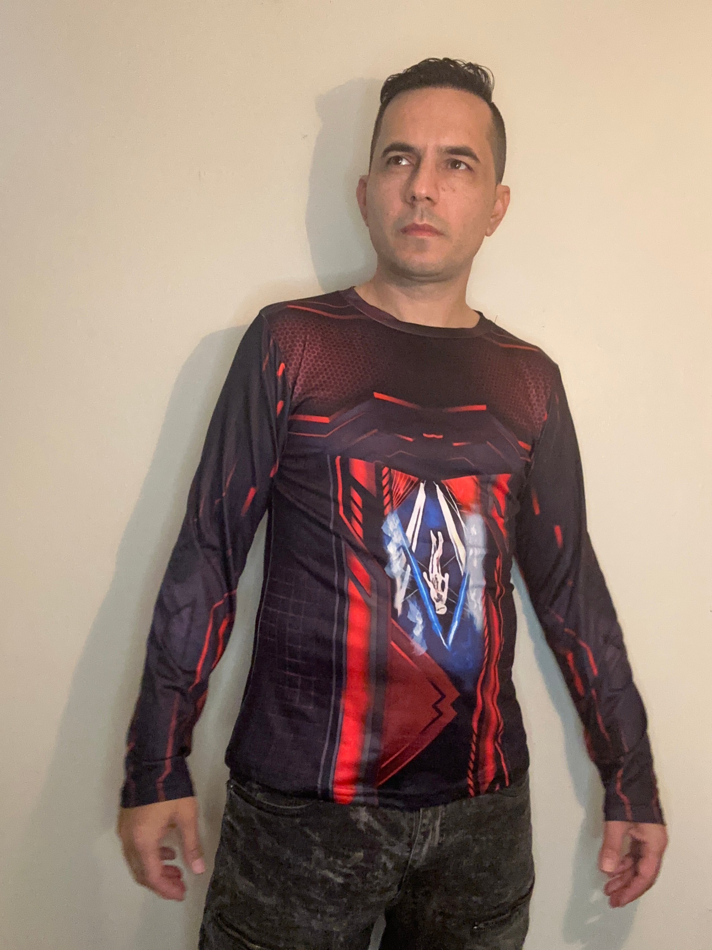 Red techno,O-neck,Long sleeve for men