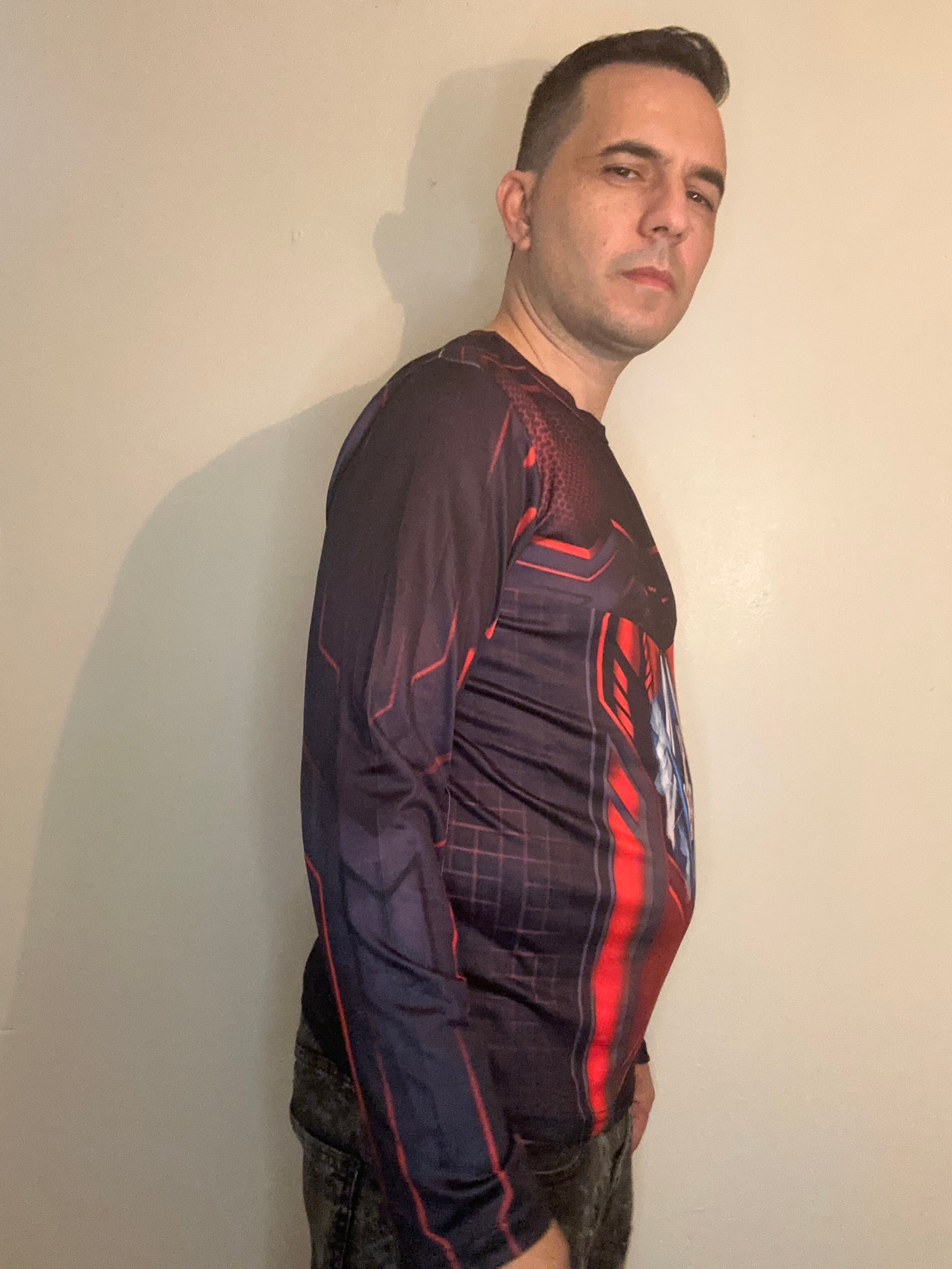 Red techno,O-neck,Long sleeve for men