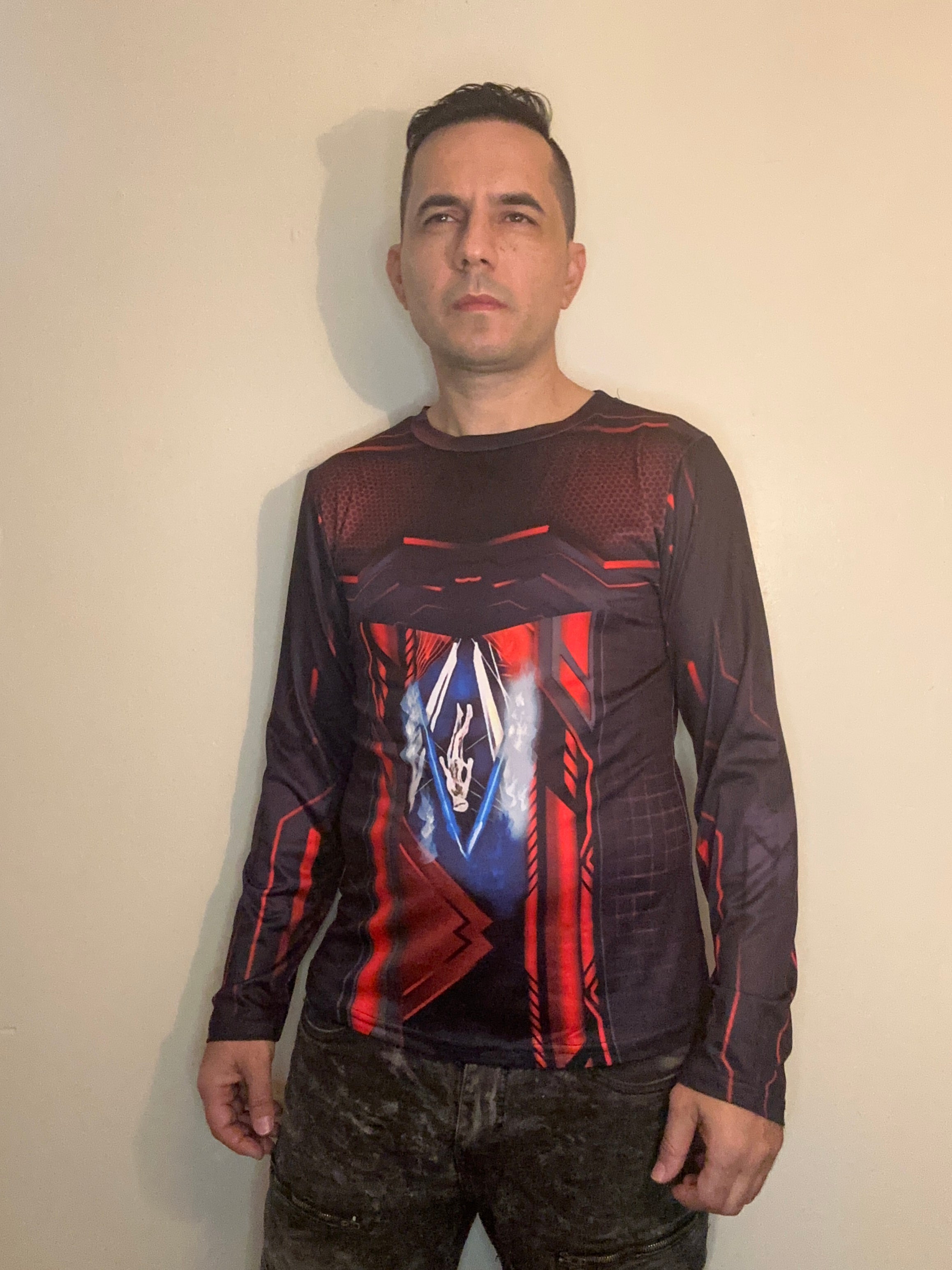 Red techno,O-neck,Long sleeve for men