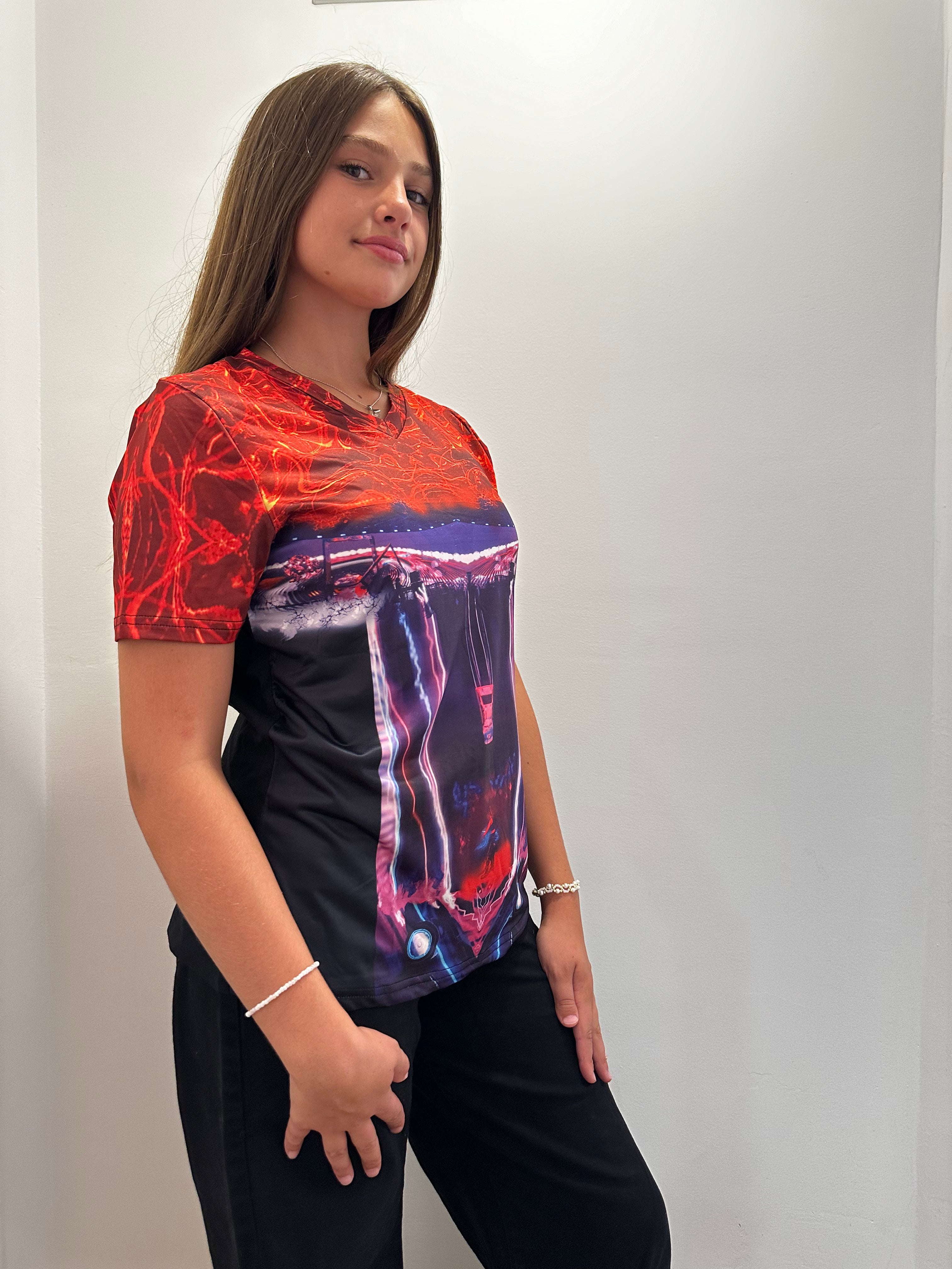 B Lit Clothing Pink CAR Style V-Neck T-Shirt for Women