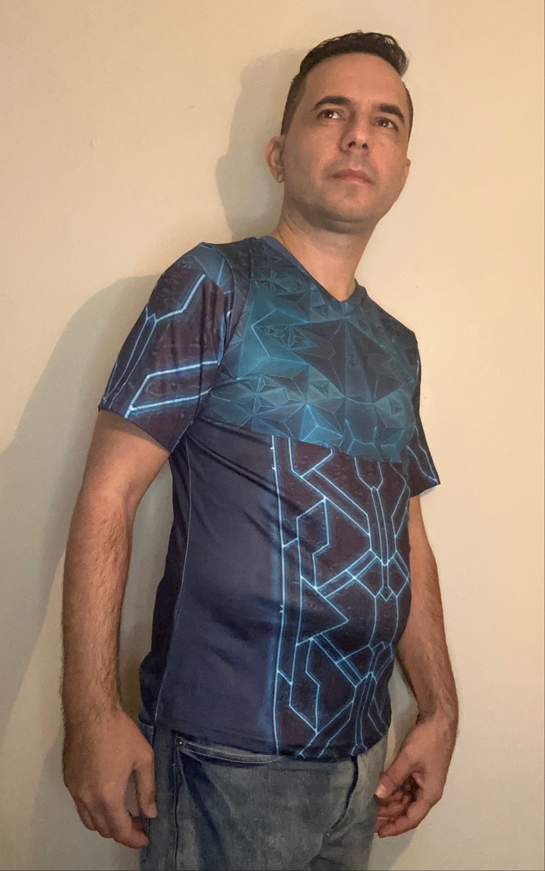 Teal Triangle,V-neck,Short sleeve for men