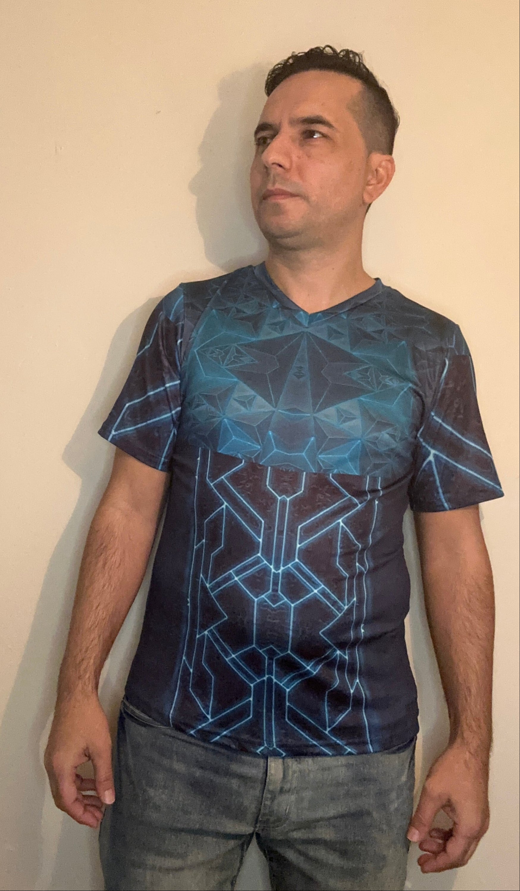 Teal Triangle,V-neck,Short sleeve for men