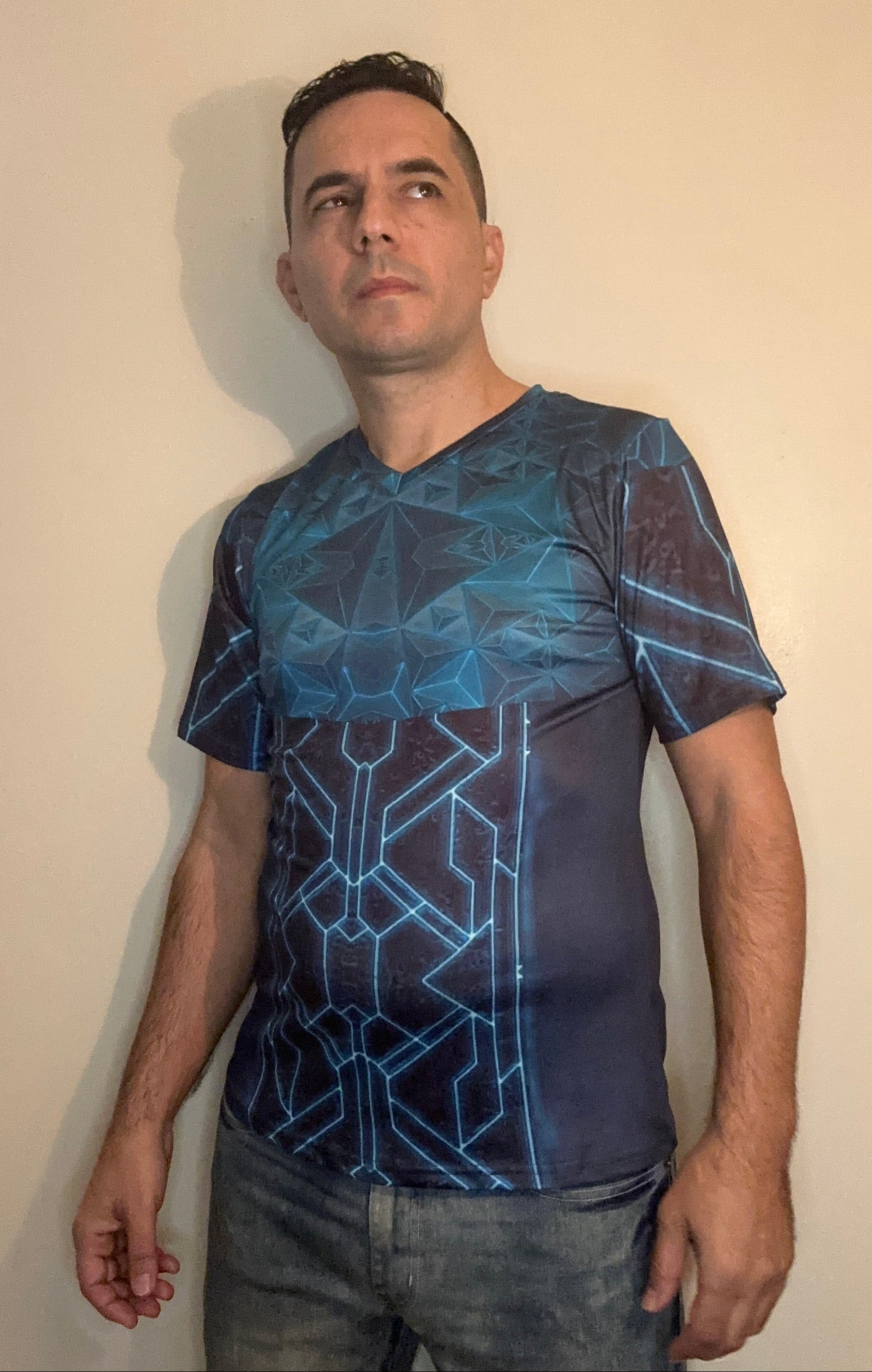 Teal Triangle,V-neck,Short sleeve for men