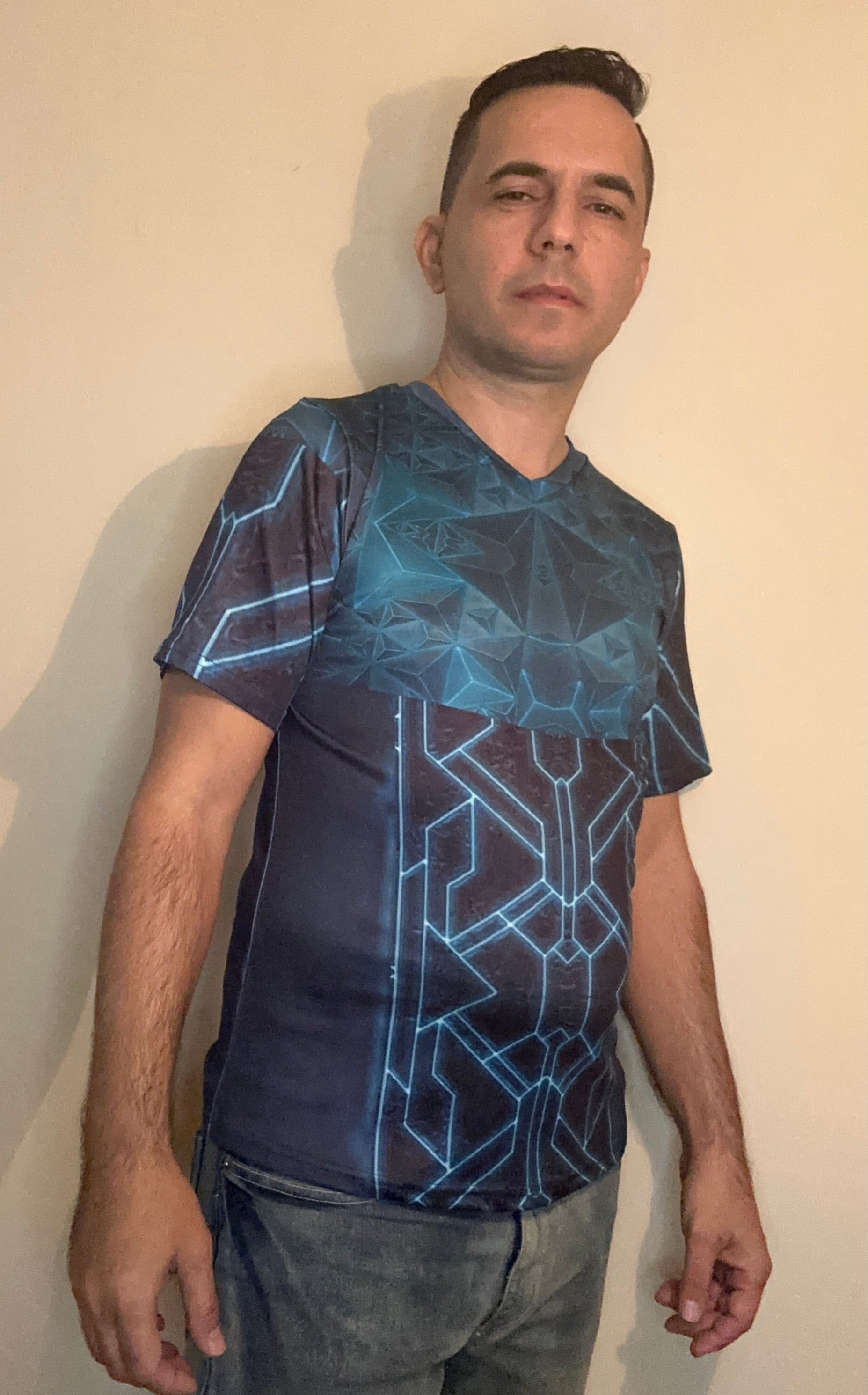 Teal Triangle,V-neck,Short sleeve for men