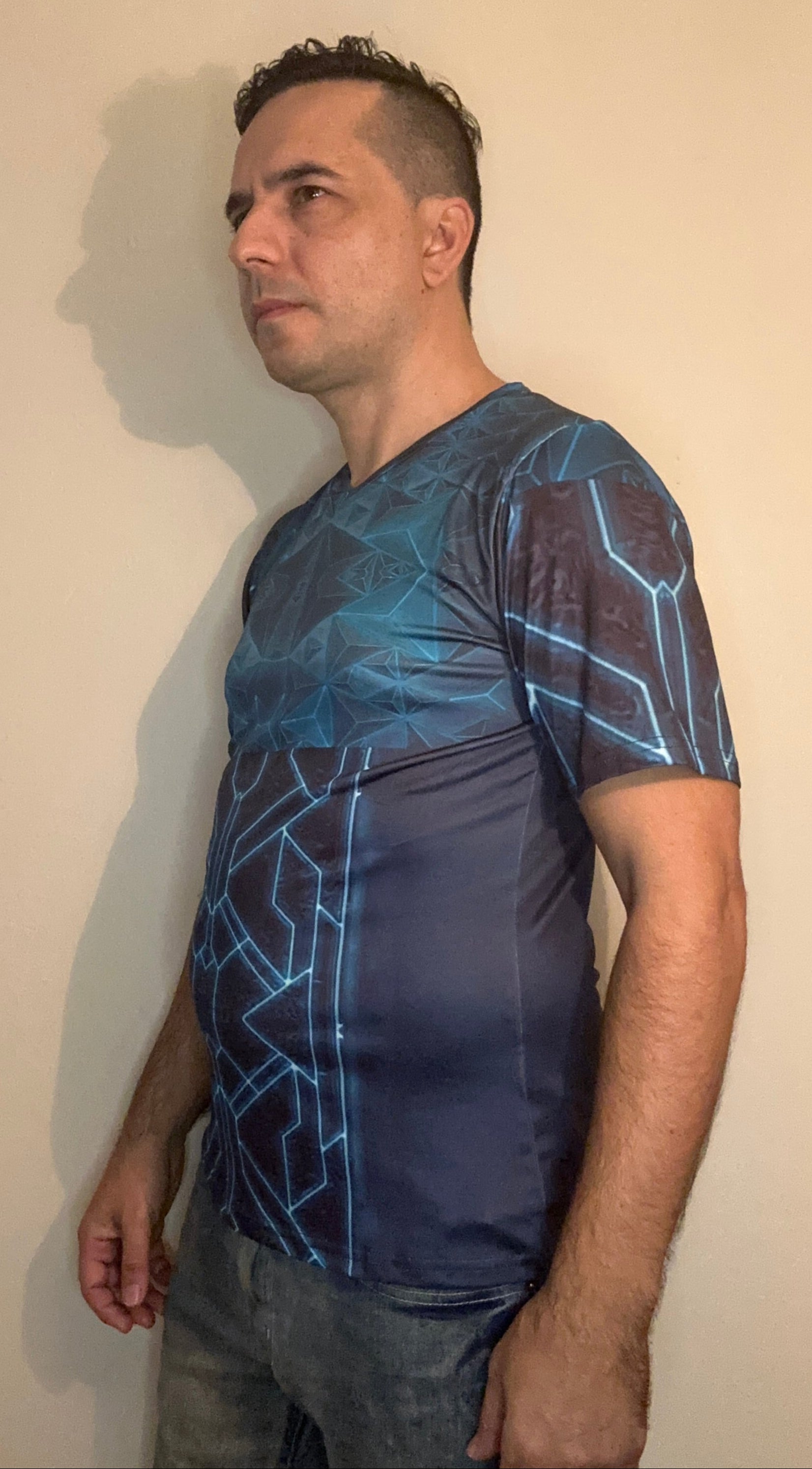 Teal Triangle,V-neck,Short sleeve for men