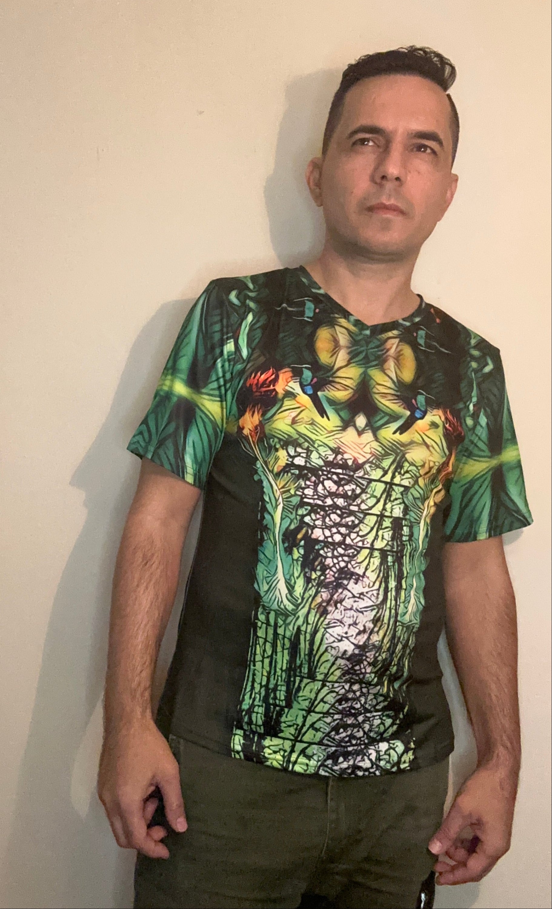 Fire Flower,V-neck,Short sleeve for Men
