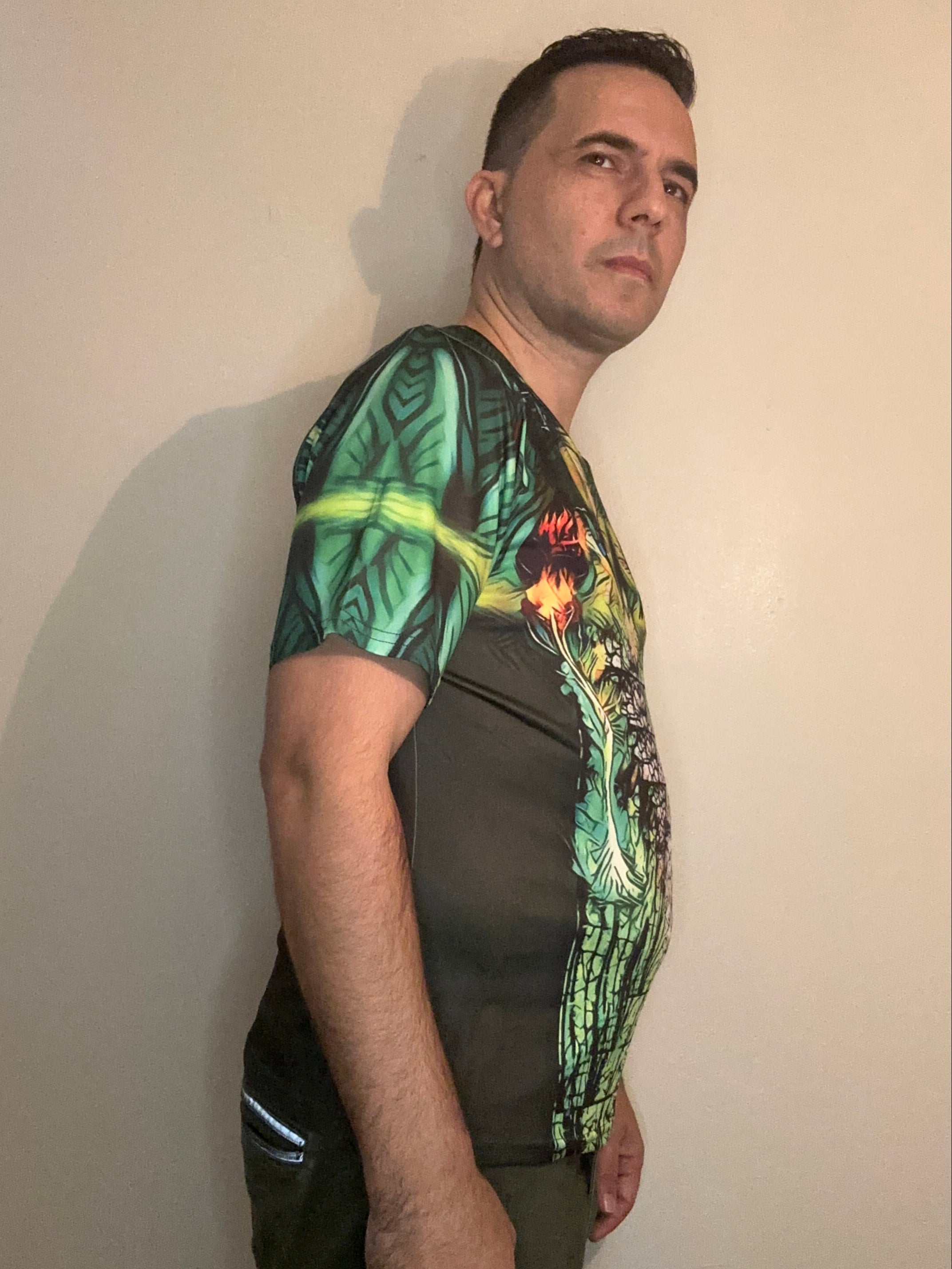 Fire Flower,V-neck,Short sleeve for Men