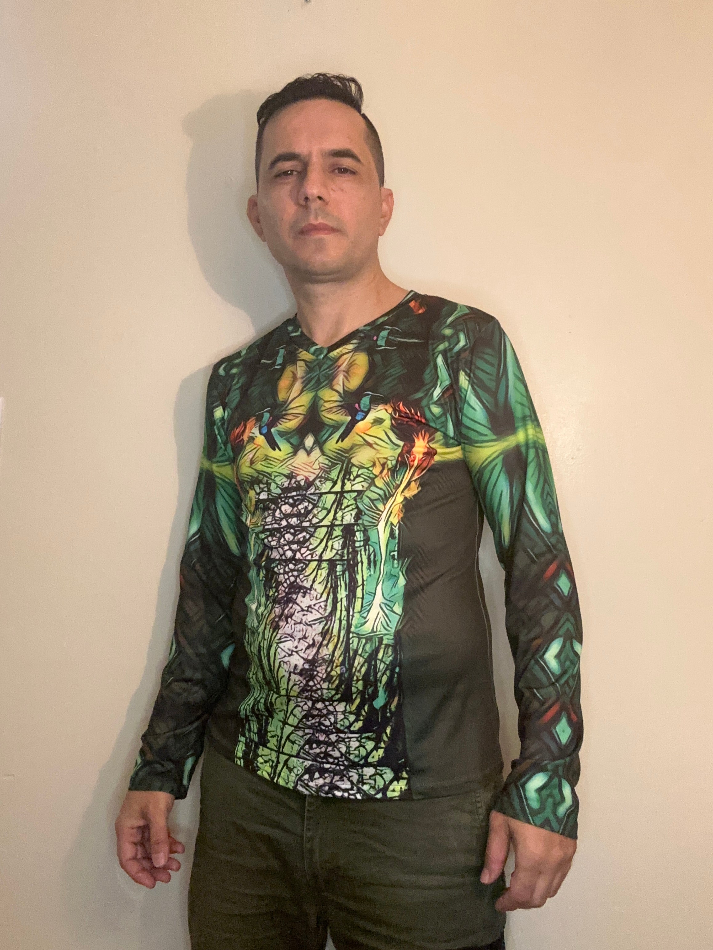 Fire Flower,V-neck,Long sleeve for Men